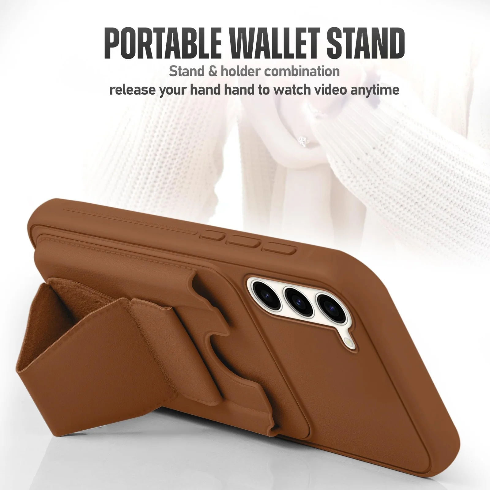 DL3 Mobilak Leather Wallet Case Compatible with iPhone 12 Pro Max 6.7-Inch, Leather Back Cover With TPU Frame, Shockproof Protective Phone Case with Card Holder Stand - Brown