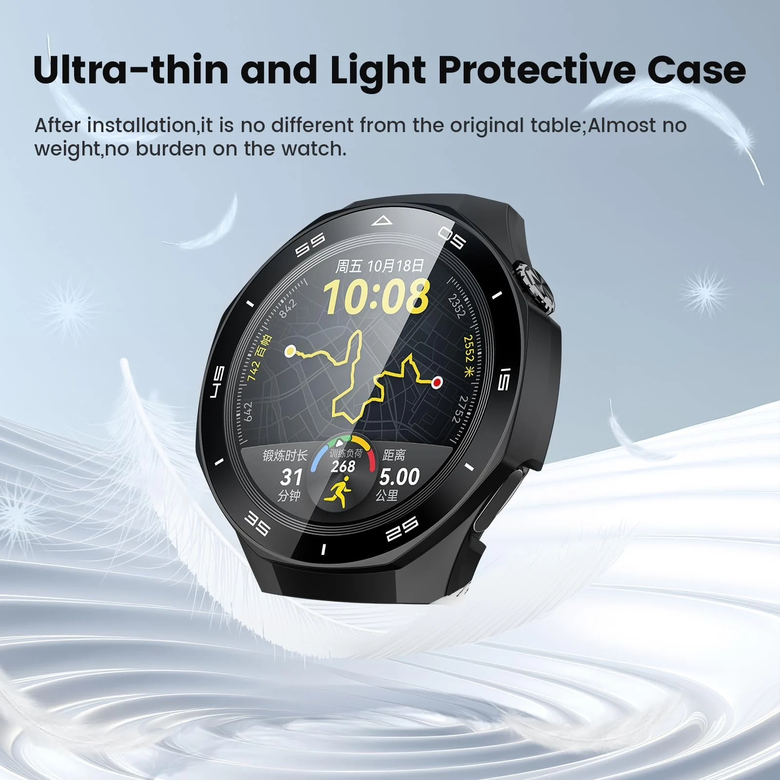 DL3 Mobilak Protective Case for Huawei Watch GT 5 Pro 46mm, Hard PC Bumper Cover with Built-in Tempered Glass Screen Protector Shell Cover Full Coverage with Scale for GT5 Pro 46 mm - Black