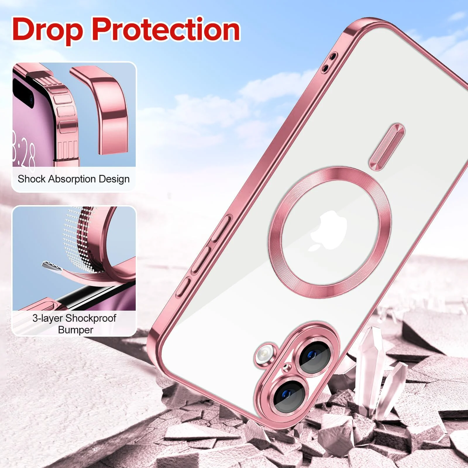 DL3 Mobilak Plated-Edge Protective Case for iPhone 17, Compatible with MagSafe accessories, Supports wireless charging, Camera protection - Rose Gold