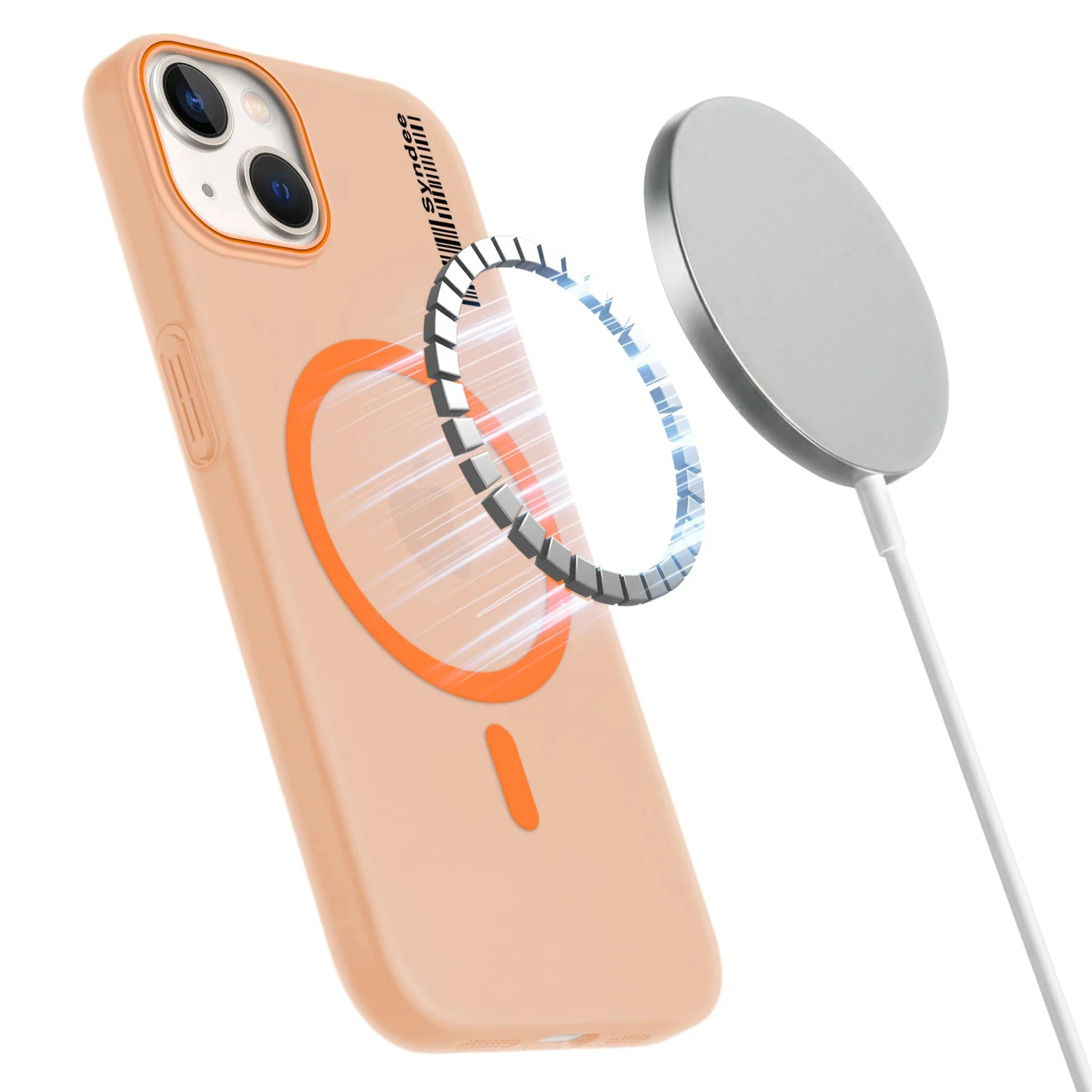 DL3 Mobilak Matte MagSafe-Compatible Magnetic Case for iPhone 15 6.1 Inch with Camera Protection and Ring Holder - Orange