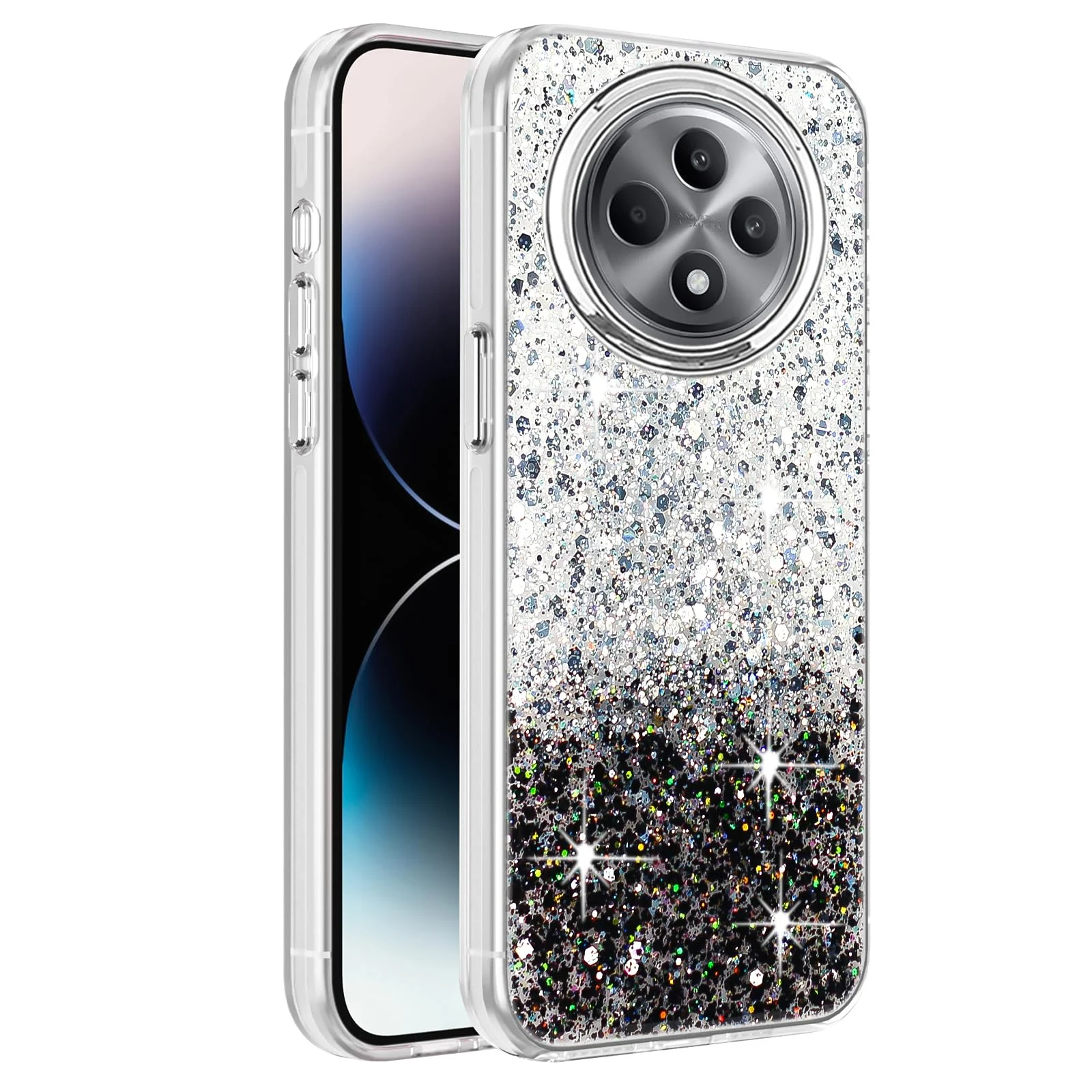DL3 Mobilak Glitter Rhinestone Protective Case for OPPO Reno 12 F / Reno 12F with Shockproof Design - White Black