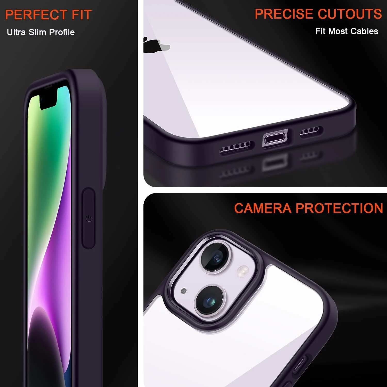 DL3 Mobilak Clear TPU Case for iPhone 15 + Plus / iPhone 14 Plus 6.7-Inch, Supports wireless charging, Shock-absorbing protection, Scratch-resistant surface - Purple