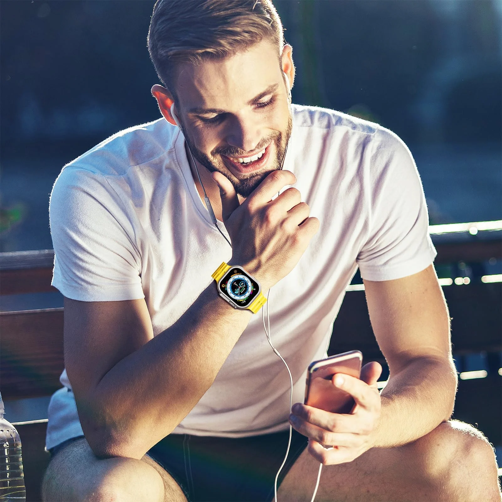 DL3 Mobilak Ocean Band with Case For Apple Watch Ultra 49mm, Adjustable Silicone Sport Loop Ocean Strap Men Women Strap With Protective Cover Screen Shockproof for iWatch Ultra 2 49mm - Yellow