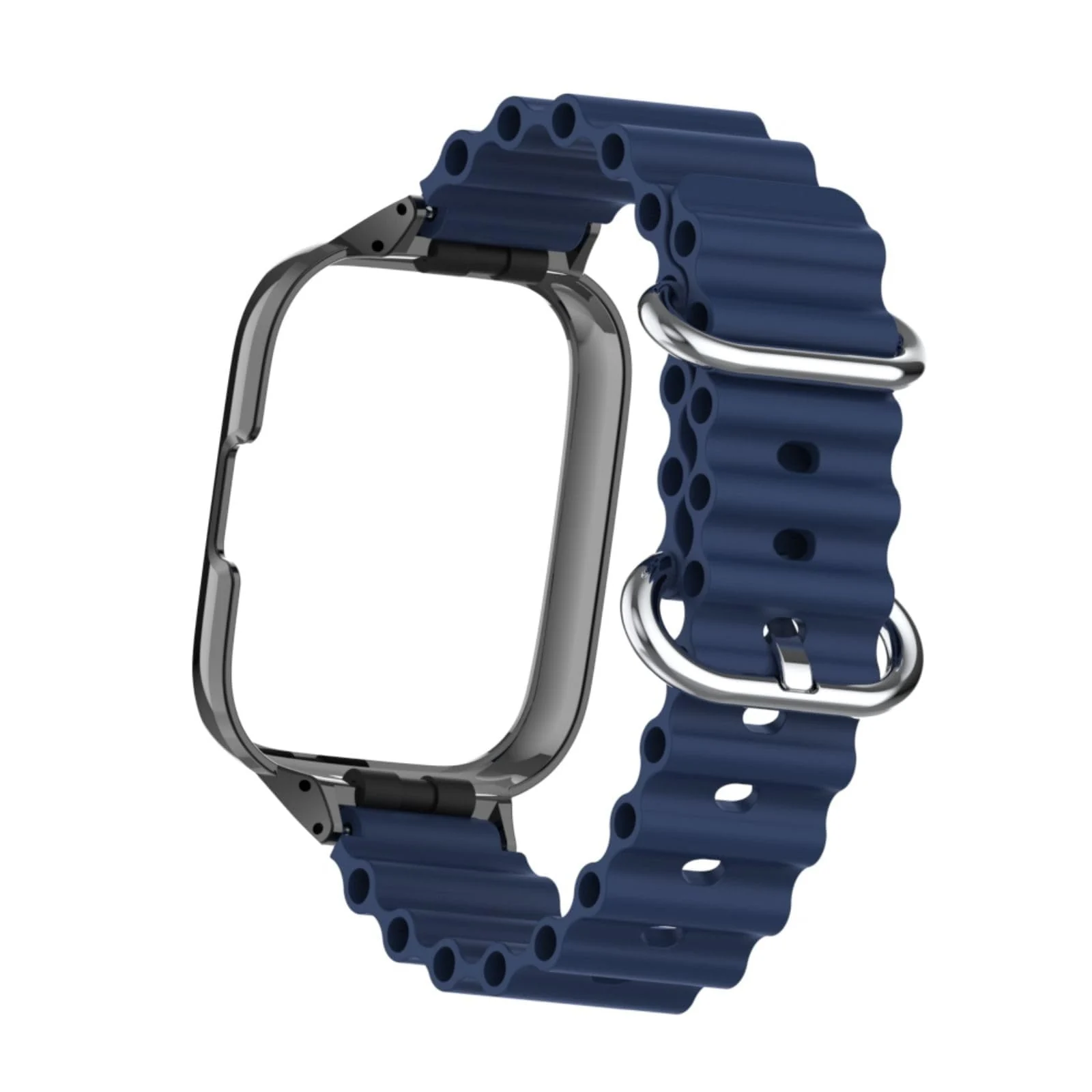 DL3 Mobilak Ocean Strap Compatible with Xiaomi Redmi Watch 3, Adjustable Silicone Strap with Metal Buckle, Band With Frame Metal Women Men Replacement Strap - Blue