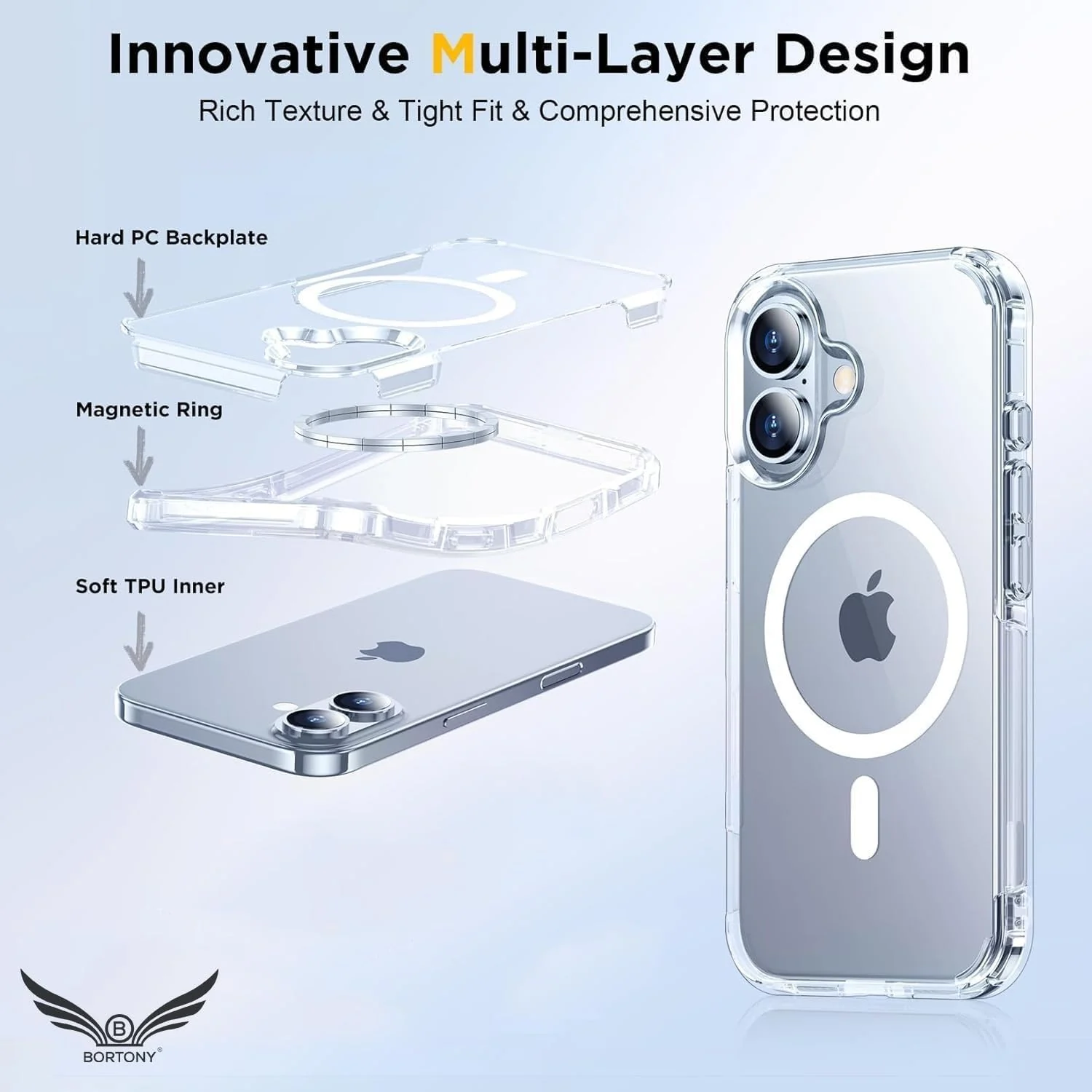 DL3 MOBILAK for iPhone 16 6.1-Inch Case Clear [Compatible with MagSafe] Slim Magnetic Clear Bumper Case