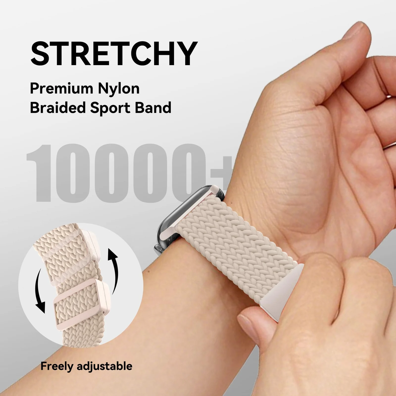 DL3 Mobilak Sport Solo Loop Compatible with Apple Watch Band 42mm 44mm 45mm 46mm 49mm for Women Men, Magnetic Strap Stretchy Braided Wristband for iWatch Series 11 10 9 8 7 6 5 4 3 Ultra 3 2 1 SE SE2 - Beige