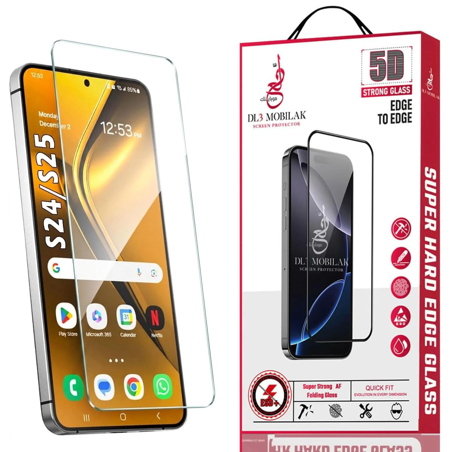 DL3 Mobilak Screen Protector for Samsung Galaxy S25, Tempered Glass Screen Premium HD Protective, Scratch Resistant, NO-Bubble, 9H Hardness, Full Coverage Film - Clear