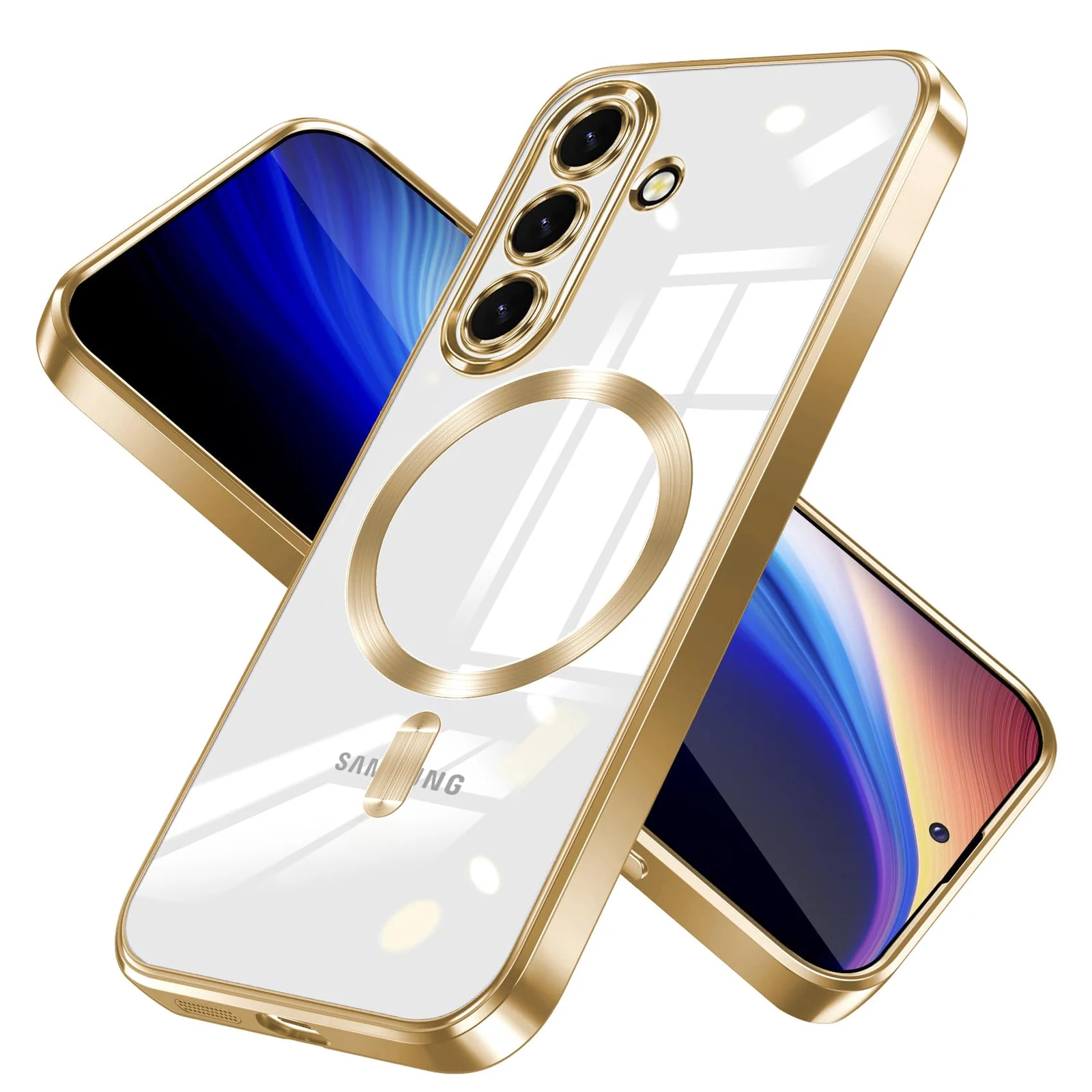 DL3 Mobilak Clear MagSafe-Compatible Magnetic Case for Samsung Galaxy A57 5G with Camera Protection and Magnetic Car-Mount Support - Gold