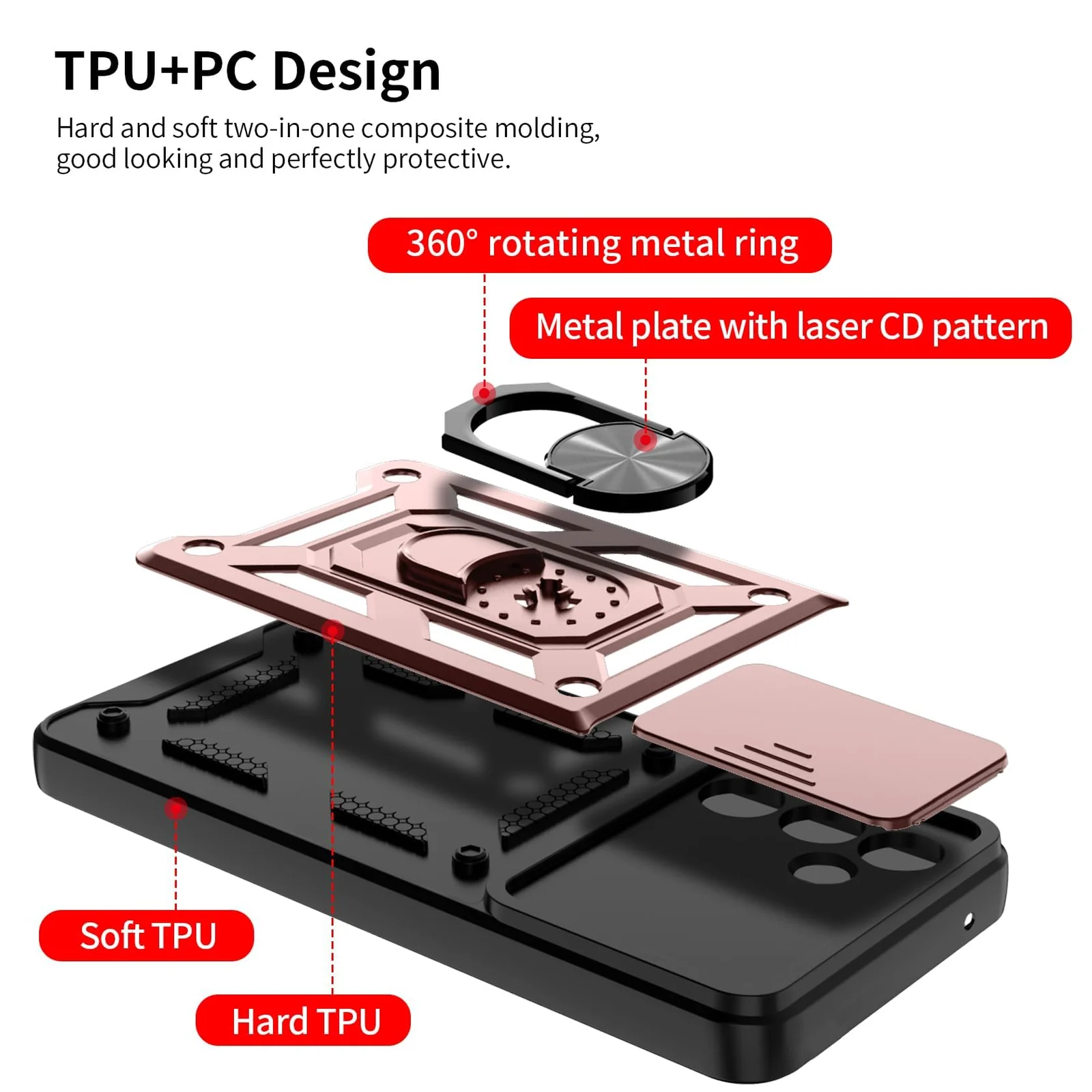 DL3 Mobilak Silicone Protective Case for Samsung Galaxy A35 5G with Slide Camera, Built-in magnetic car-mount support, Shock-absorbing protection, Built-in kickstand - Rose Gold