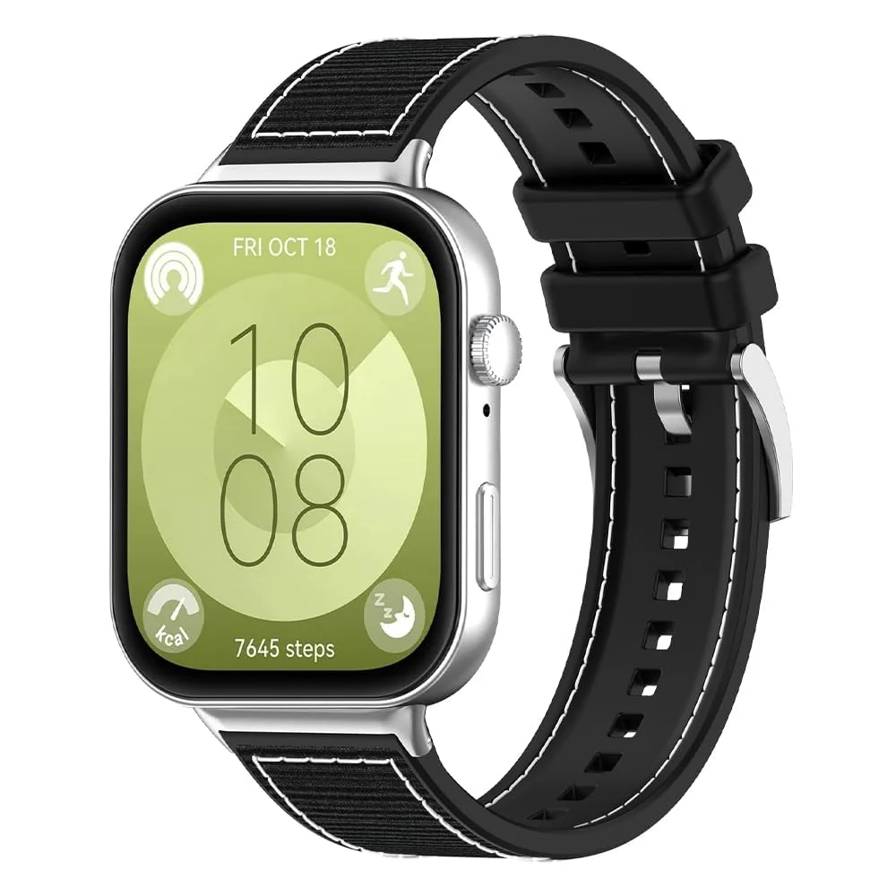 DL3 Mobilak Sport Silicone Nylon Band Designed for Huawei Watch Fit 3 for Men Women, Waterproof Soft Replacement Strap for Huawei Watch Fit3 - Black