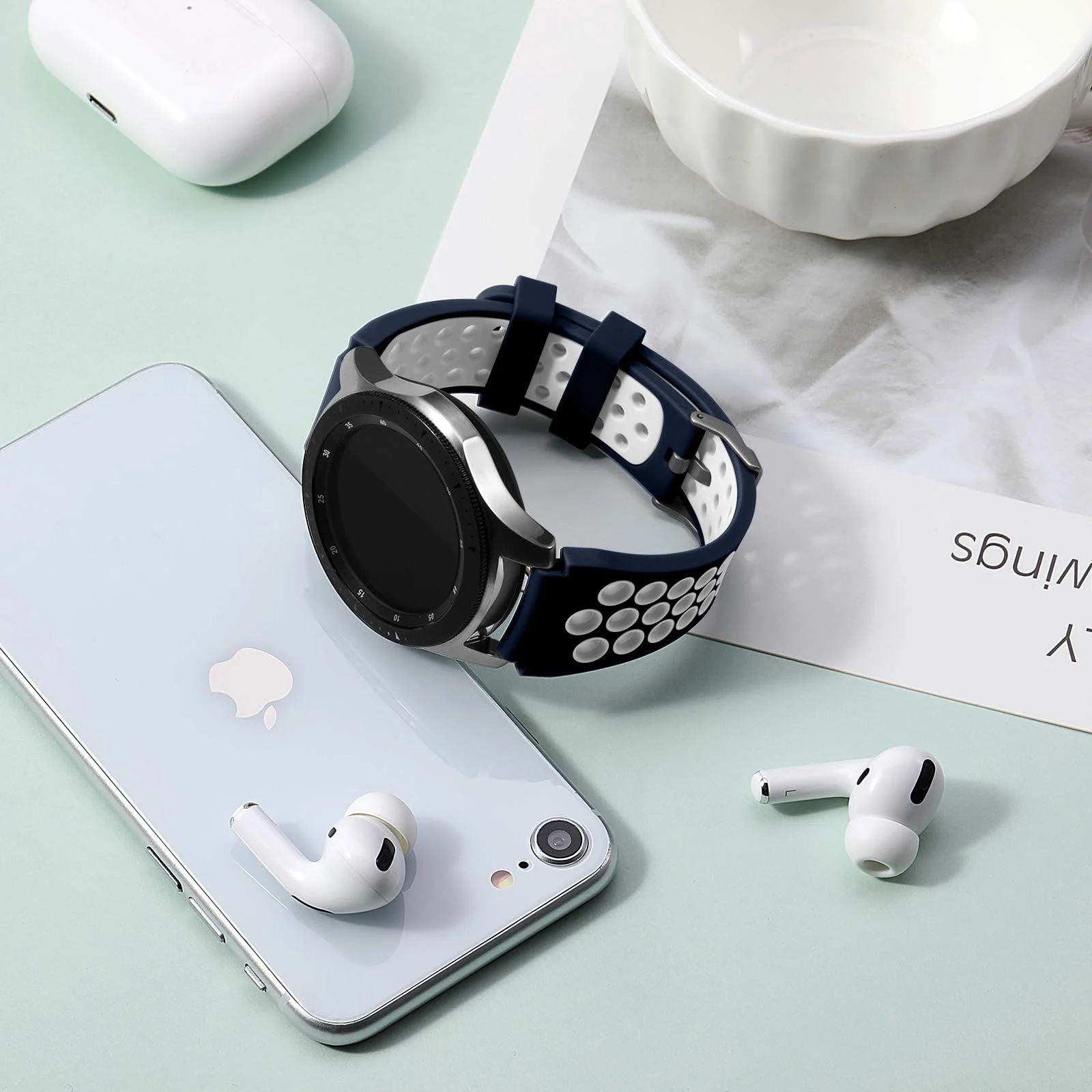 DL3 Mobilak Silicone Sport Band 22MM Xiaomi Redmi Watch 5 Active/5 Lite/Samsung Galaxy Watch 46mm/Watch 3 45mm/Gear S3/Huawei watch (GT6 GT5 GT4 GT3 GT2 GT 46MM)/GT2E/GT5 Pro/GT 6 Pro/Amazfit GTR 3/4 - Blue White