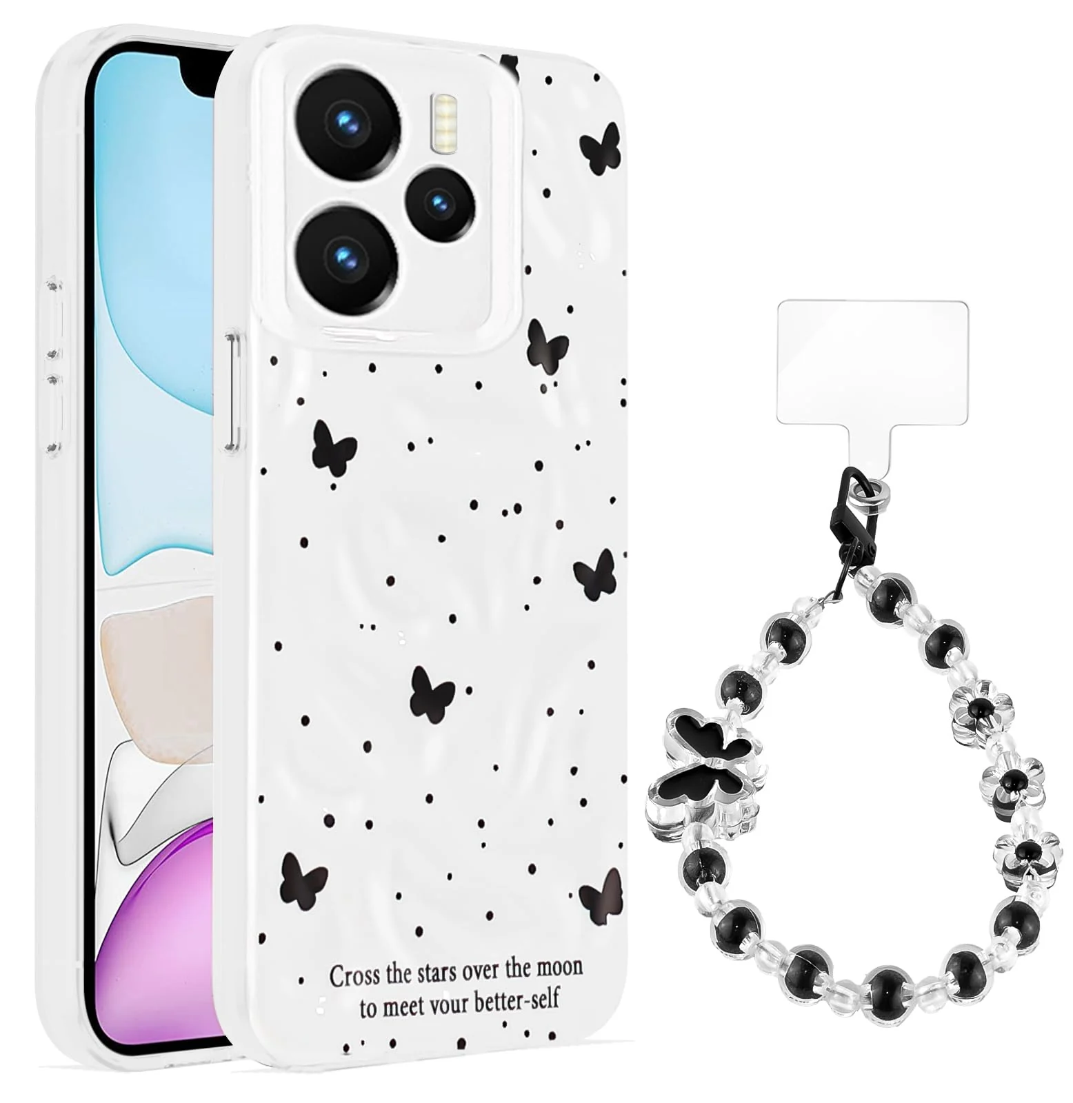Dl3 Mobilak Case Compatible with Redmi Note 14 4G (Not 5G), Cute Printed Soft TPU Phone Cover with Beaded Wrist Strap, Shockproof Camera Protection, Slim Protective Case for Women & Girls - Style 1