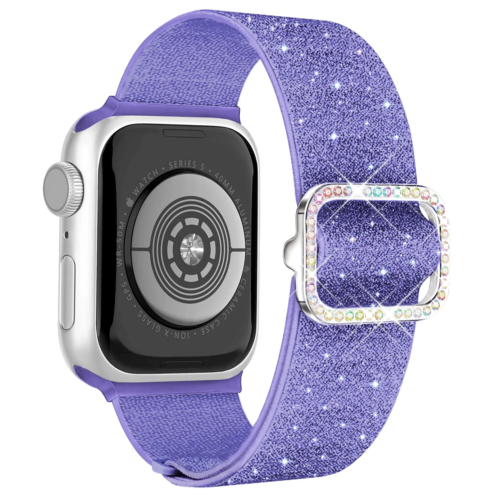 DL3 Mobilak Stretchy Bling Band For Apple Watch 49mm 46mm 45mm 44mm 42mm Women, Nylon Sparkly Strap Solo Loop Glitter Wristband for iWatch Series 11 10 9 8 7 6 5 4 SE3 SE2 SE Ultra 3 2 1 - Light Purple
