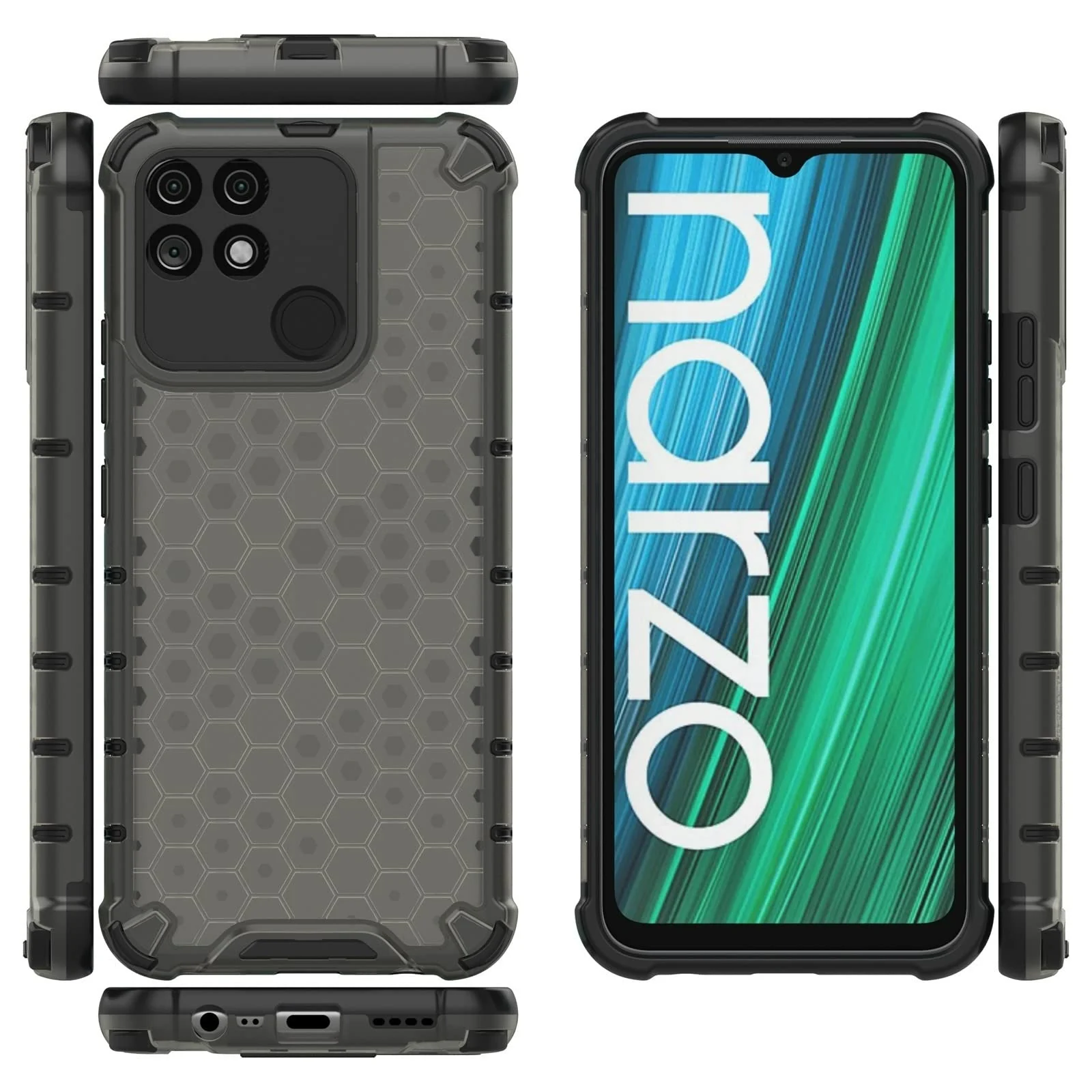 DL3 Mobilak Honeycomb Protective Case for realme Narzo 50A, Shock-absorbing protection, Transparent design, Slim, lightweight profile - Black