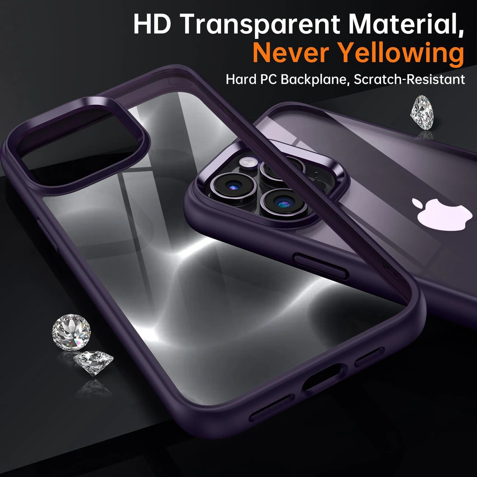DL3 Mobilak Clear PC and TPU Protective Case for iPhone 15 Pro with Military-Grade Protection and Anti-Yellowing Design - Purple