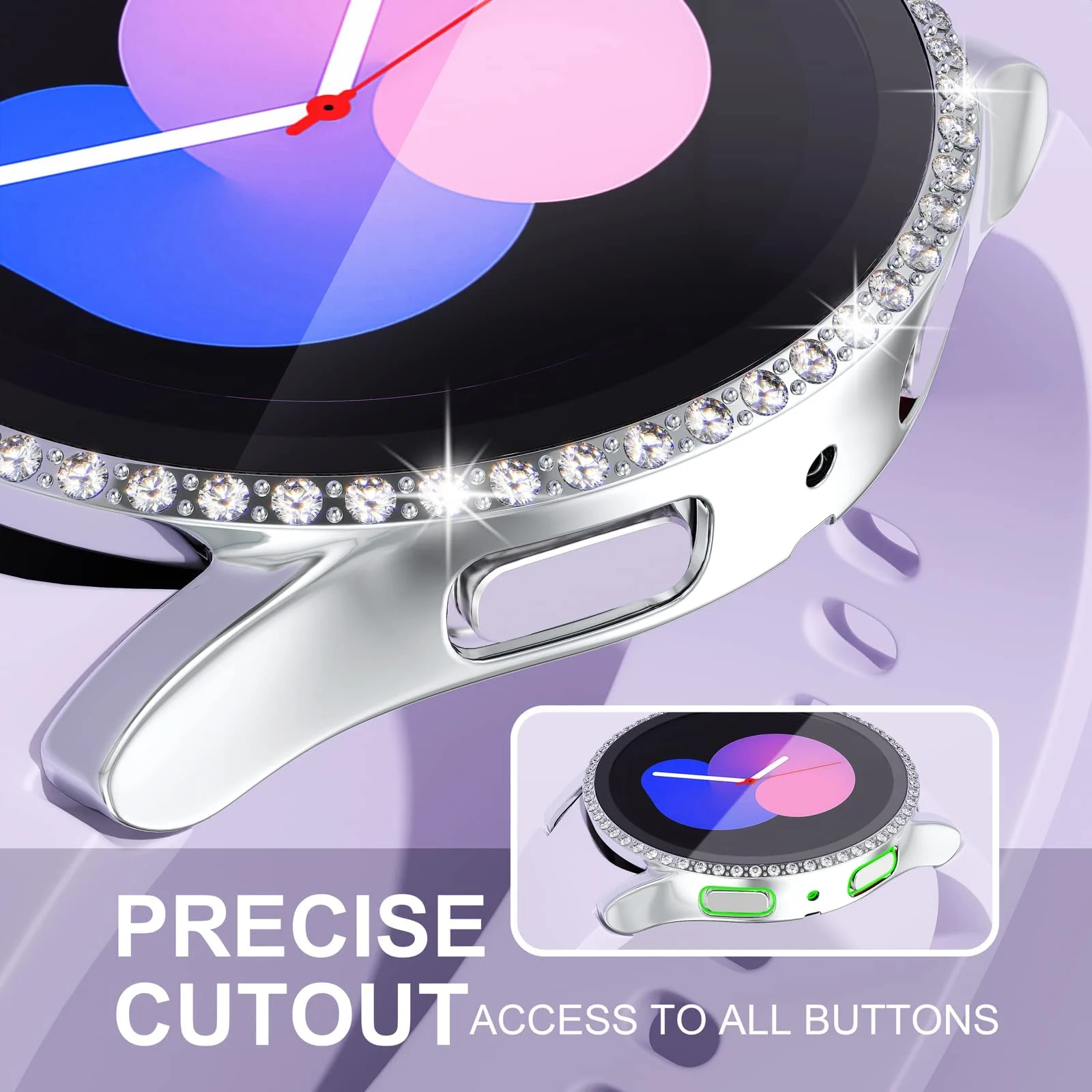 DL3 Mobilak Bumper Diamond Case Compatible with Samsung Galaxy Watch 4 Classic 46mm, Bling Crystal Diamonds PC Plastic Protector Case Cover Frame For Galaxy Watch4 Classic 46 MM - Silver