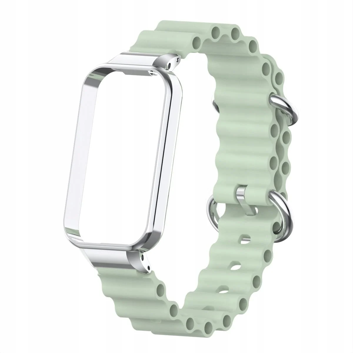 DL3 Mobilak Ocean Strap Compatible with Xiaomi Redmi Band 2/Smart Band 8 Active, Adjustable Silicone Band with Metal Buckle and Frame for Women and Men - Mint Green