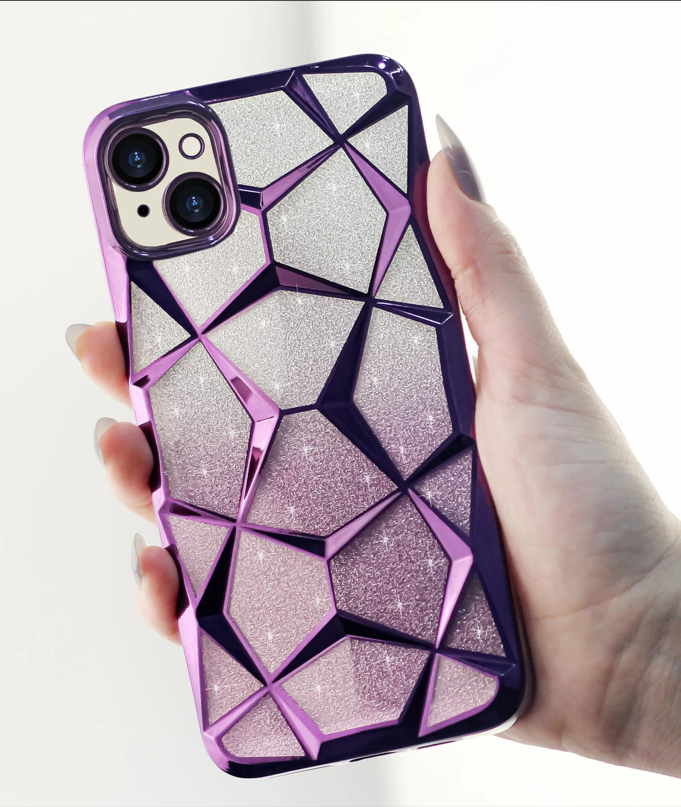 DL3 Mobilak Compatible with iPhone 15 (6.1 Inch) Case Plating Bling Gradient Glitter Clear Cover Soft TPU Silicone Cute Camera Protection Shockproof Back for Women Girls Case - Purple