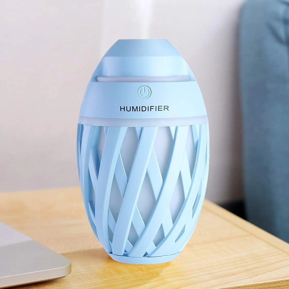 Mobigon Wood Cool Mist Ultrasonic Humidifier for Room Moisture, Aroma Diffuser for Home, 320ml Essential Oil Diffuser with 7 Colorful Night Light, Auto Shut-Off, Home, Office, car - Baby Blue