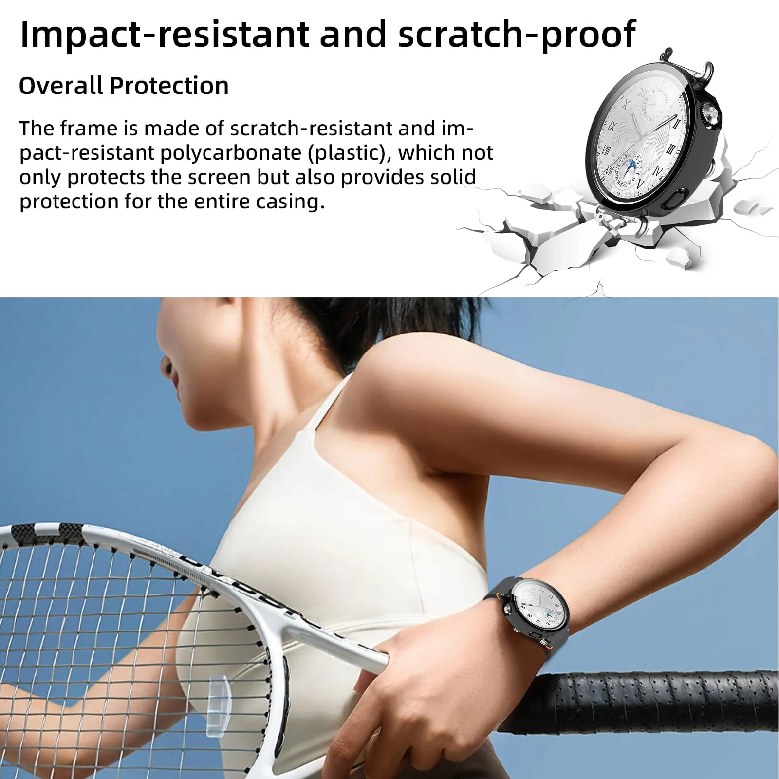 DL3 MOBILAK Full-Coverage Watch Case with Tempered Glass for Huawei Watch GT 6 41 mm, Black
