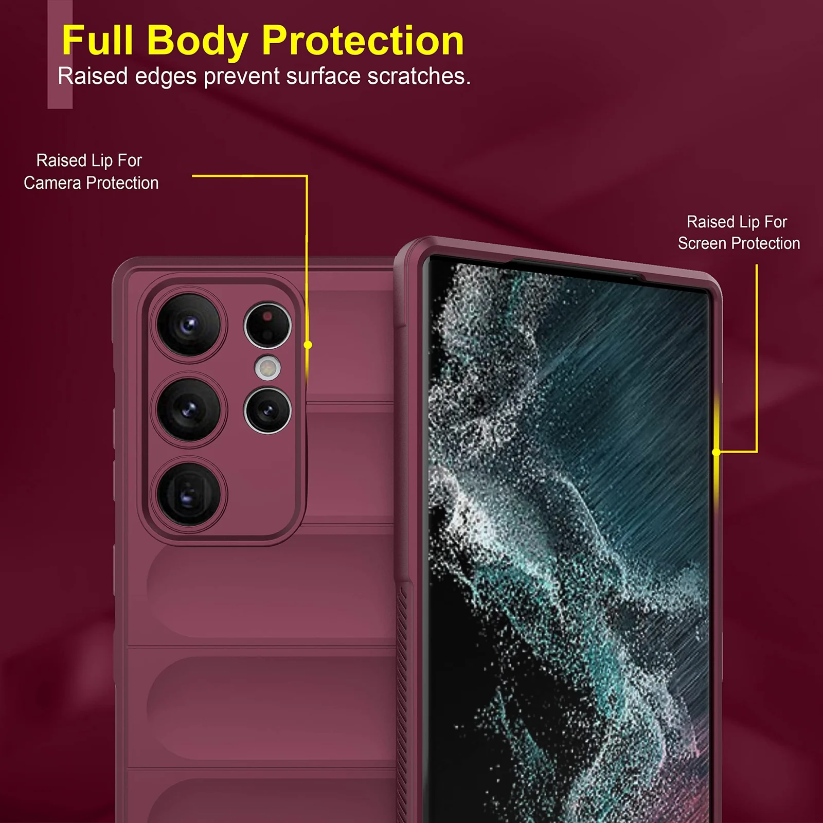 DL3 Mobilak Soft Silicone Protective Case for Samsung Galaxy S23 Ultra with Camera Protection and Shockproof Design - Wine Red