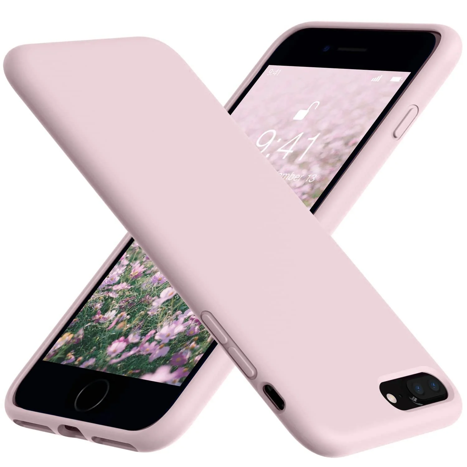 DL3 Mobilak Liquid Silicone Protective Case with Soft Microfiber Lining for iPhone 7 Plus / iPhone 8 Plus - Ice Pink