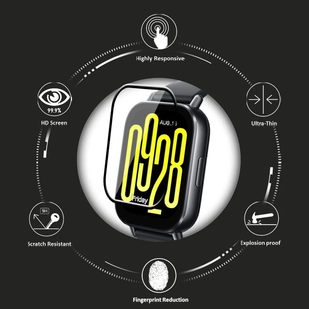DL3 Mobilak Screen Protector For Xiaomi Redmi Watch 5 Active, 3D Curved Soft Edge Protective Film [Anti-Scratch] [Bubble Free] [Ultra Shatterproof] [High Sensitive] (Not Glass) - Black