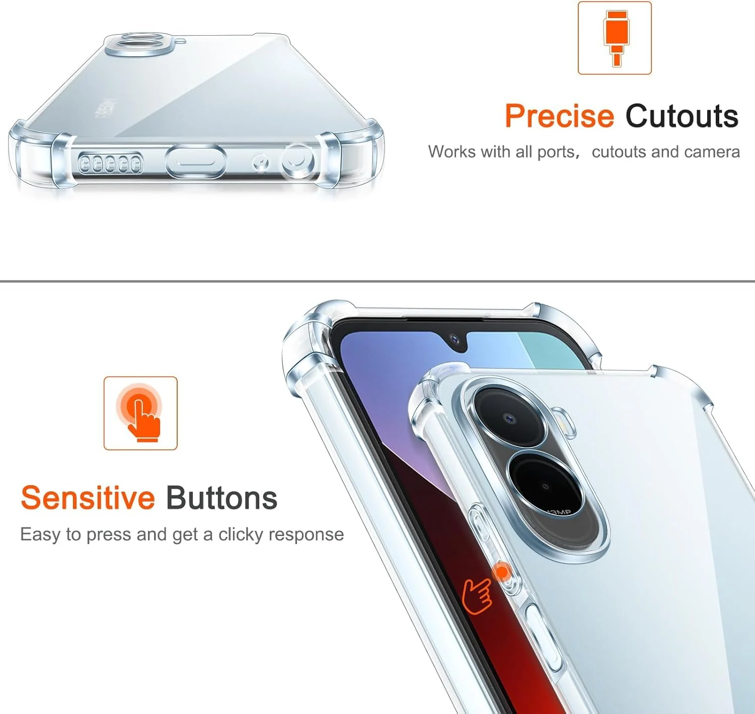 DL3 Mobilak Case Compatible with Redmi A7 Pro 4G / Poco C85X 5G, Cover SiliconeTransparent TPU Gorilla Anti-shock Protector Camera Shockproof Corners - Clear