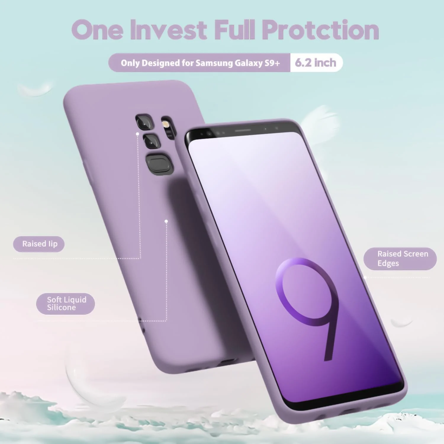 DL3 Mobilak Liquid Silicone Protective Case with Soft Microfiber Lining with Full Camera Protection for Samsung Galaxy S9 Plus - Lavender
