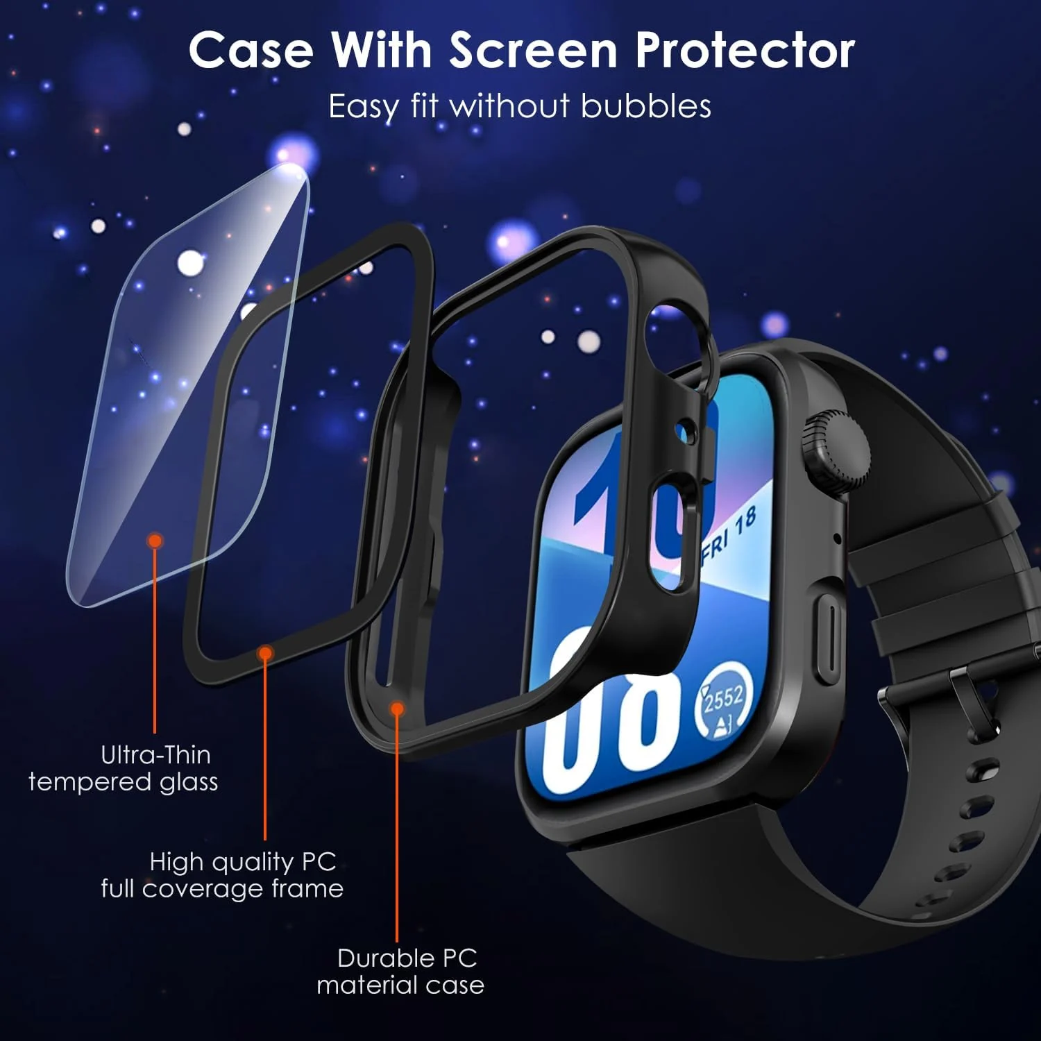 DL3 Mobilak Case Compatible with Huawei Watch Fit 4, Full Coverage Slim Hard Case Protective Bumper Built-in Tempered Glass Screen Protector Shell for Huawei Watch Fit 4 - Black
