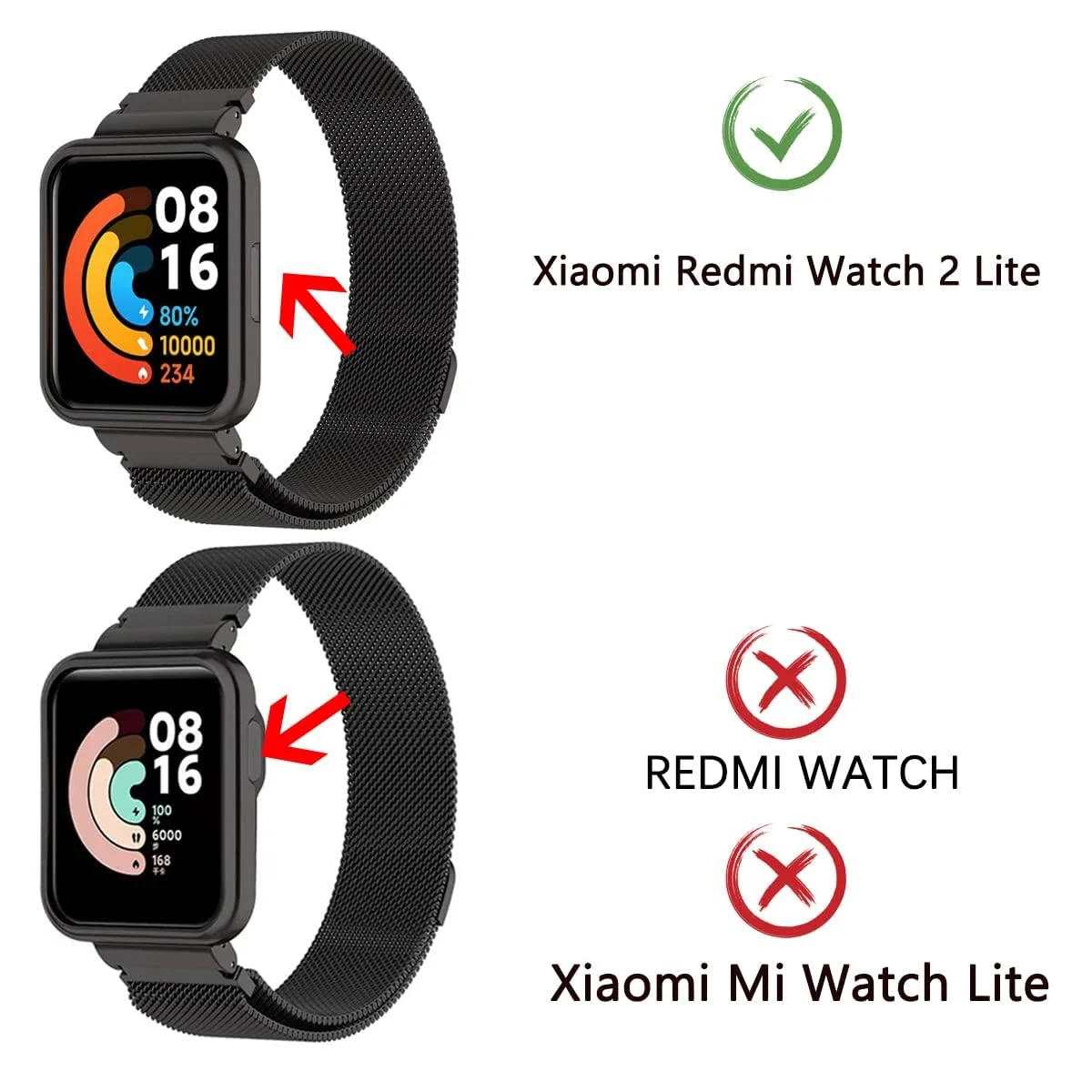 DL3 Mobilak Strap For Xiaomi Redmi Watch 2 Lite/Poco Watch/Redmi Watch 2 / Horloge 2, Magnetic Metal Stainless Steel Adjustable Wristbands Breathable Watch Band With Frame Metal - Black