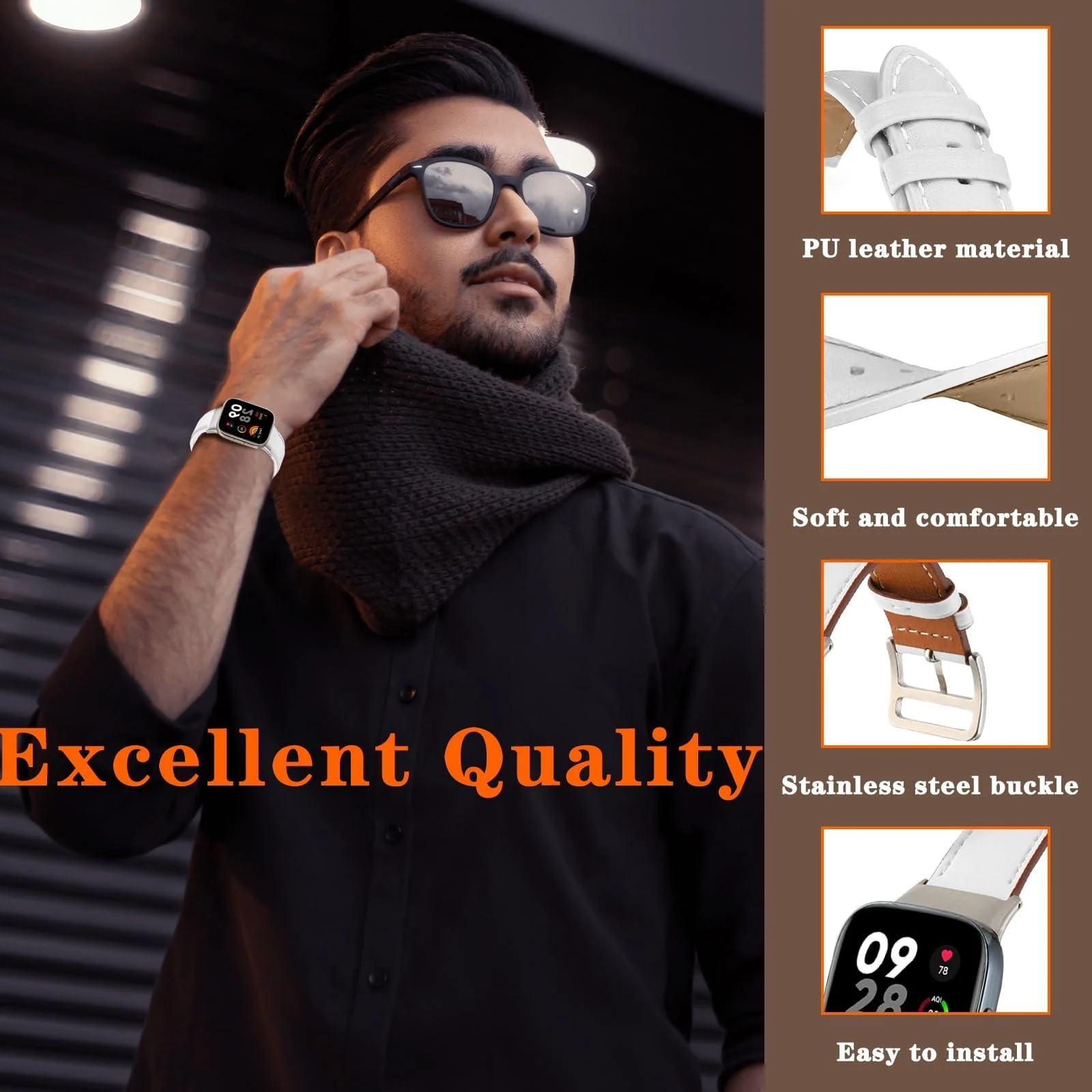 DL3 Mobilak Vintage Leather Strap For Xiaomi Redmi Watch 2 Lite/Poco Watch/Redmi Watch 2 / Horloge 2, Metal Buckle Breathable Replacement Strap, Men Women Replacement Soft Watch Straps - White