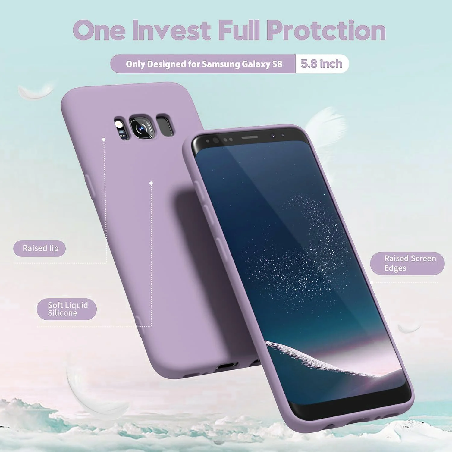 DL3 Mobilak Liquid Silicone Protective Case with Soft Microfiber Lining with Full Camera Protection for Samsung Galaxy S8+ Plus - Lavender