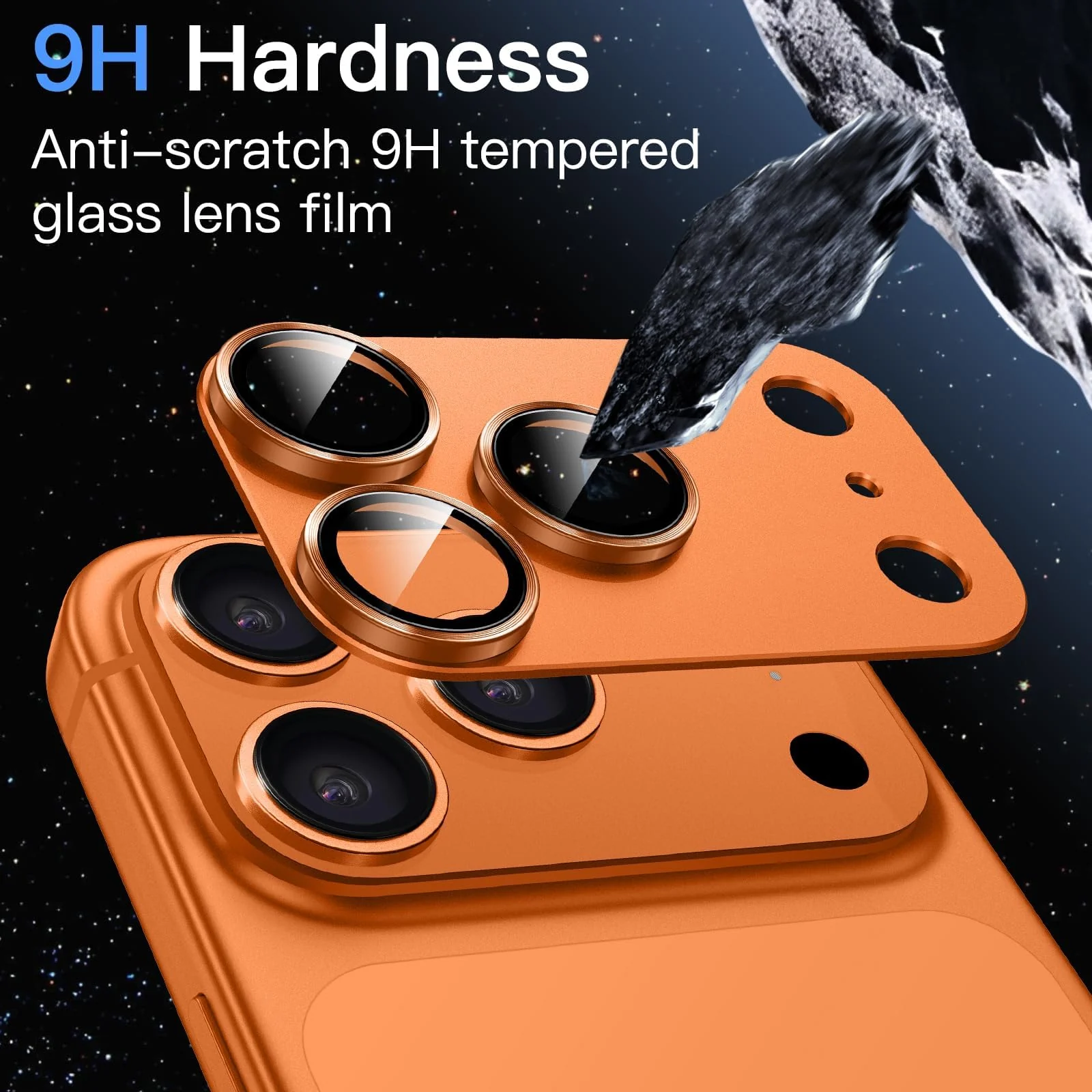 DL3 Mobilak Camera Protection for iPhone 17 Pro Max 6.9-Inch, Full Coverage 9H Tempered Glass Ring Cover, Matte Metal Plate, Does Not Influence on the Case, Pack of 1 - Orange