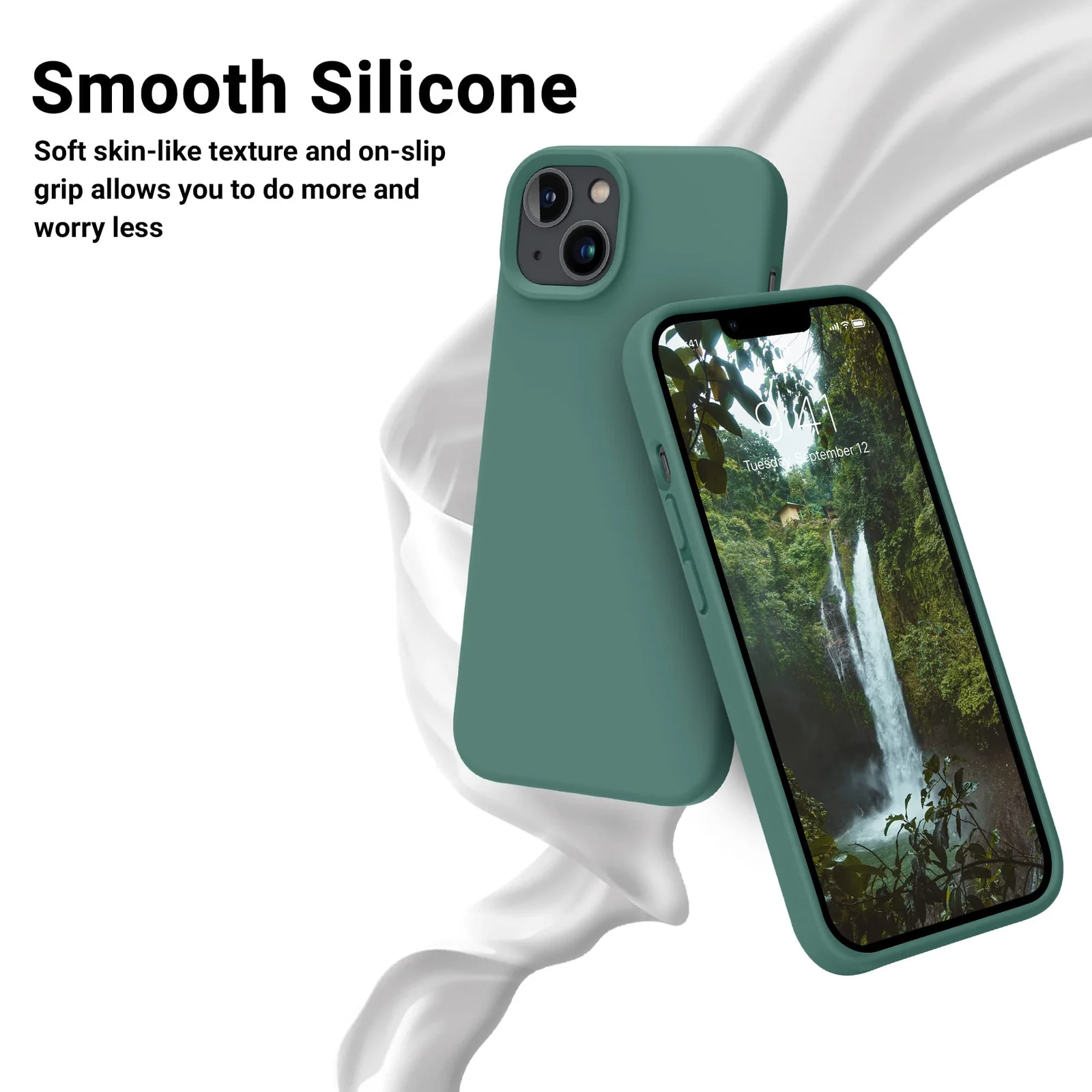 DL3 Mobilak Liquid Silicone Protective Case with Soft Microfiber Lining for iPhone 14 (6.1 Inch) - Pine Green