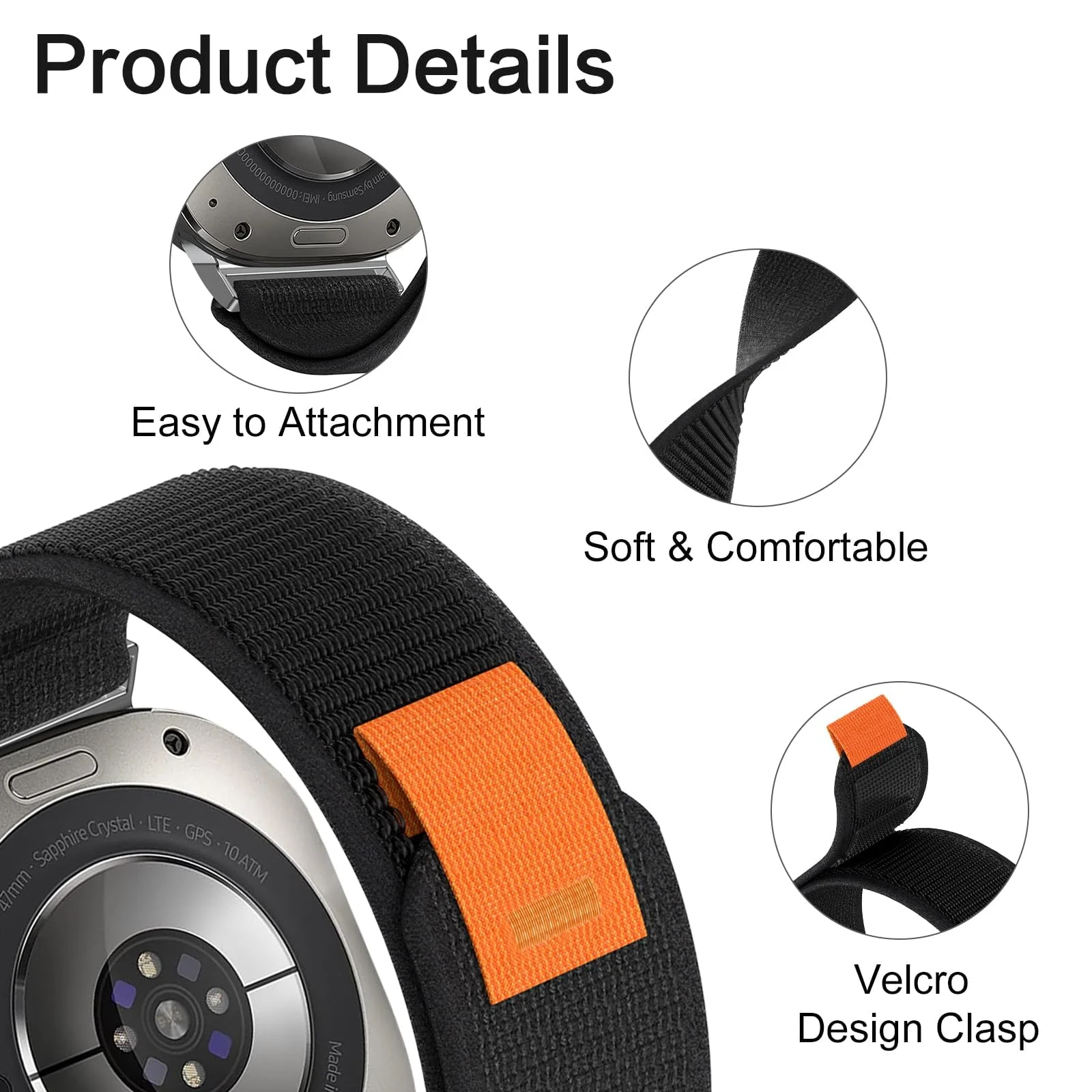 DL3 Mobilak For Samsung Galaxy Watch ultra Strap 47mm, One Click Trail Loop Strap for Men Women, Soft Nylon Sport Loop Elastic Replacement Wristband for Galaxy Watch 7 Ultra - Black