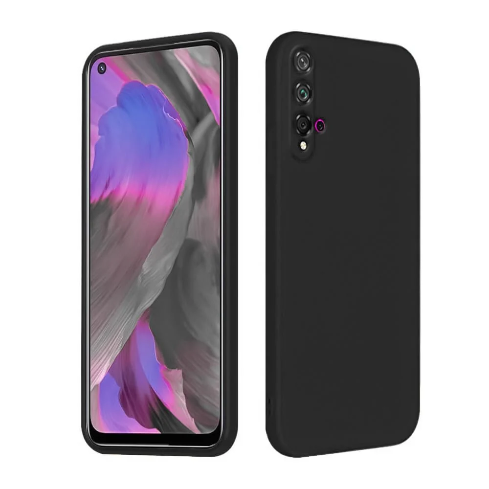 DL3 Mobilak Liquid Silicone Case for Huawei nova 5T, Shock-absorbing protection, Scratch-resistant surface, Soft microfiber lining - Black