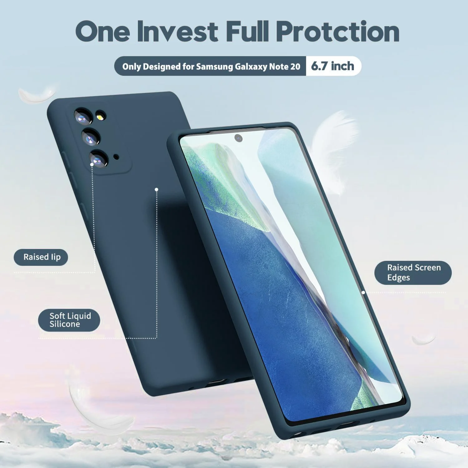 "DL3 Mobilak Liquid Silicone Case for Samsung Galaxy Note 20 5G (6.7""), Shock-absorbing protection, Scratch-resistant surface, Soft microfiber lining - Blue"