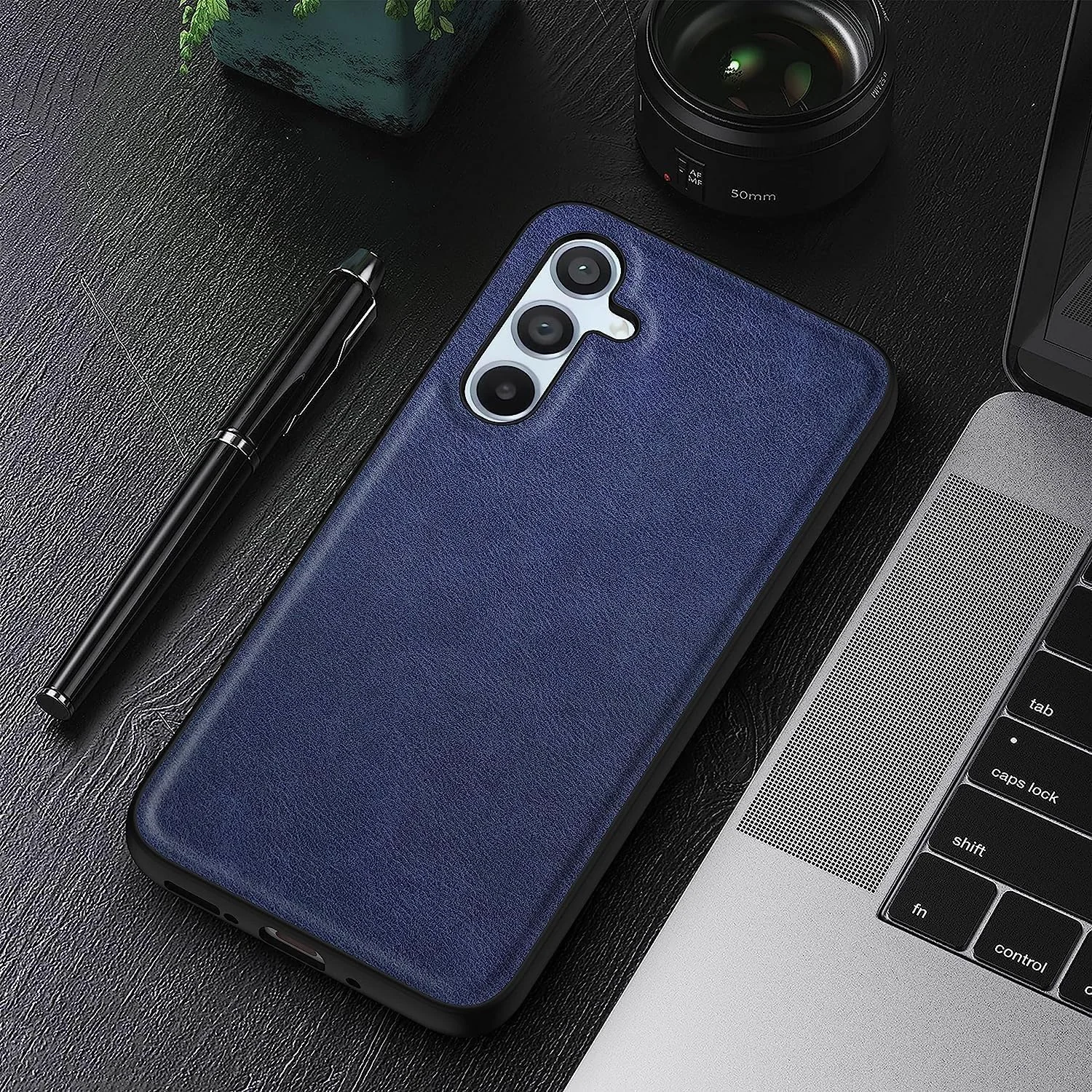 DL3 Mobilak Faux Leather Protective Case for Samsung Galaxy S23 Fe with Camera Protection and Shockproof Design - Blue
