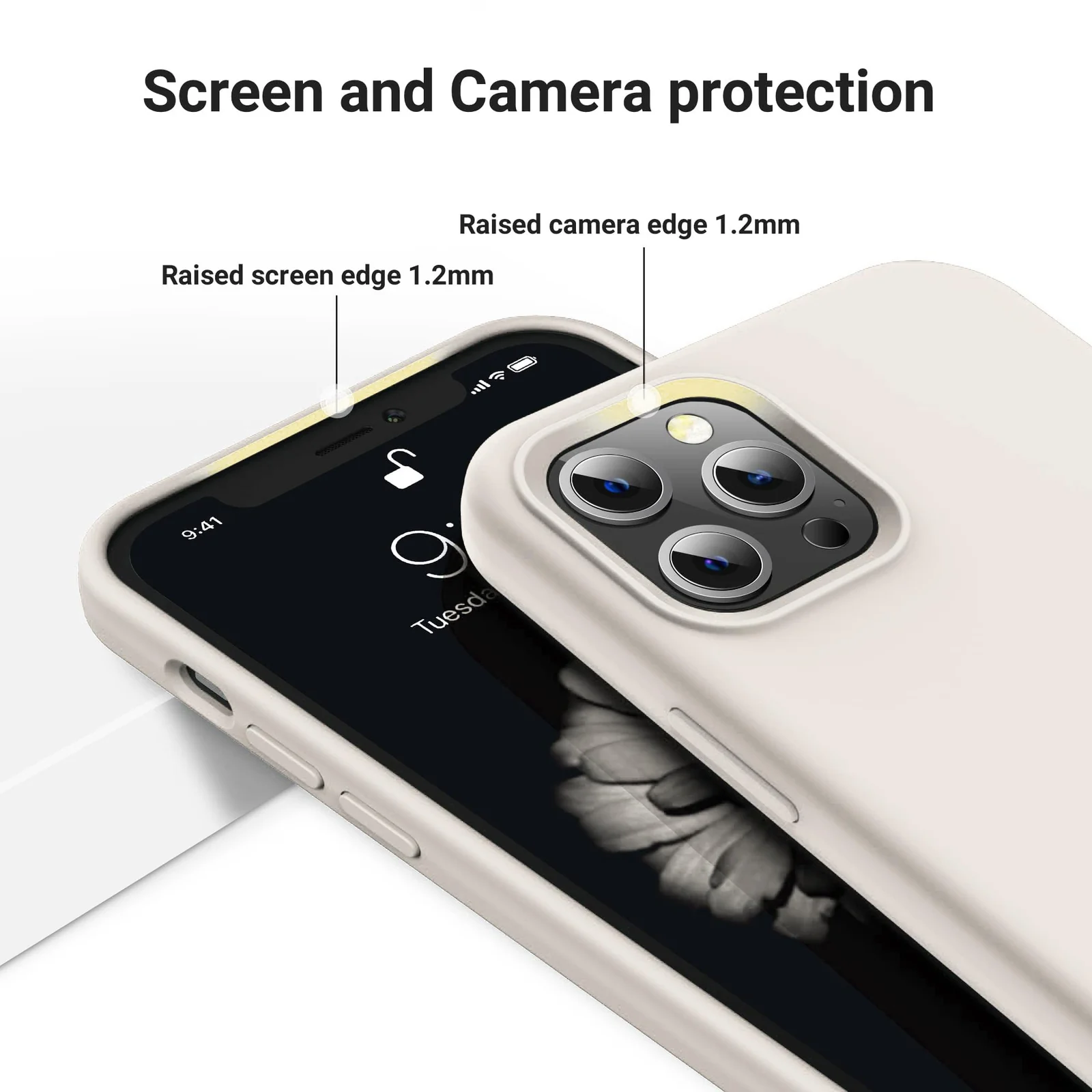 DL3 Mobilak Liquid Silicone Case for iPhone 12 Pro Max (6.7 Inch), Shock-absorbing protection, Scratch-resistant surface, Soft microfiber lining - Cream