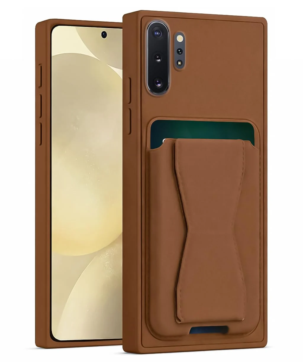 DL3 Mobilak Leather Wallet Case for Samsung Galaxy Note 10 + Plus, Camera protection, Shock-absorbing protection, Built-in kickstand - Brown
