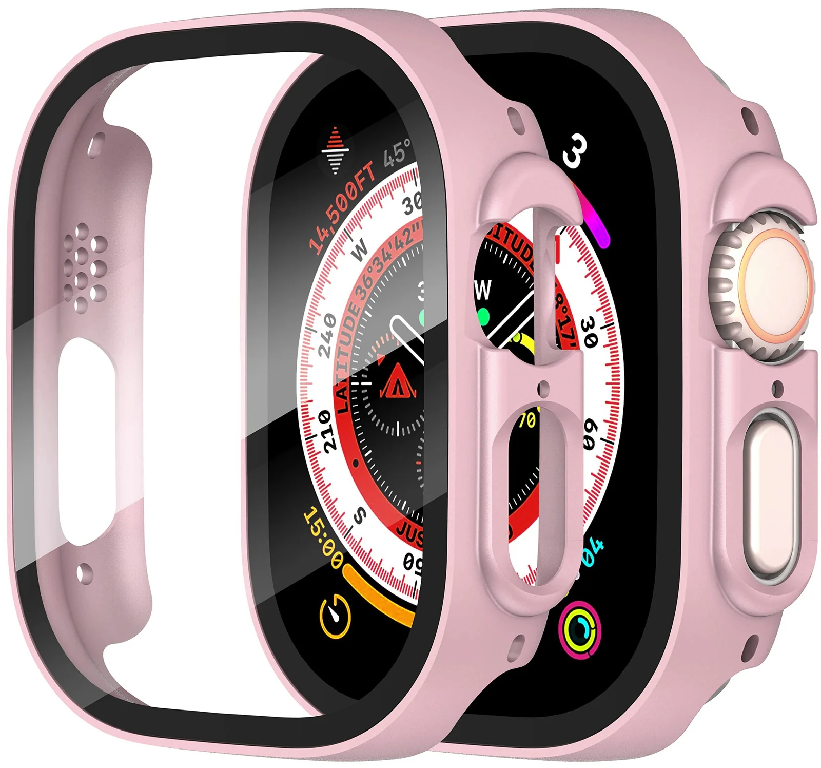 DL3 Mobilak Case with Strap For Apple Watch Ultra 2 49mm Stainless Steel Metal Straps, Hard PC Case With Glass Screen Protector Cover with Strap Bands for Apple Watch Ultra 49mm - Pink