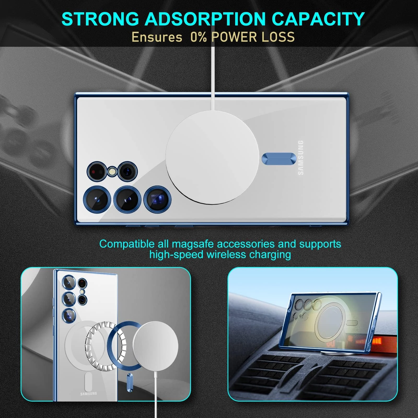 DL3 Mobilak Clear MagSafe-Compatible TPU Case and Camera Lens Protector for Samsung Galaxy S23 Ultra - Blue
