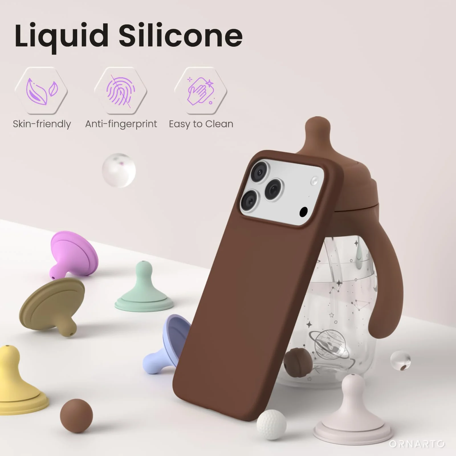 DL3 Mobilak Liquid Silicone Protective Case for iPhone 17 Pro 6.3-Inch with Microfiber Lining and Shockproof Design - Light Brown