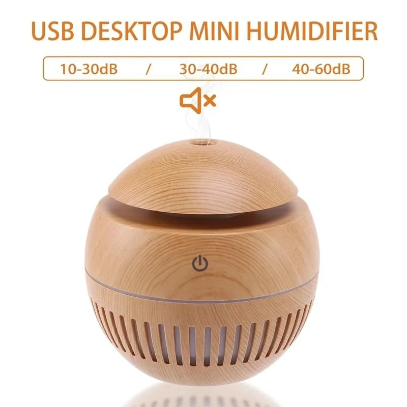 Mobigon Wood Cool Mist Ultrasonic Humidifier for Room Moisture, Aroma Diffuser for Home, 200ml Essential Oil Diffuser with 7 Colorful Night Light, Auto Shut-Off, Home, Office, car - B.Light Brown