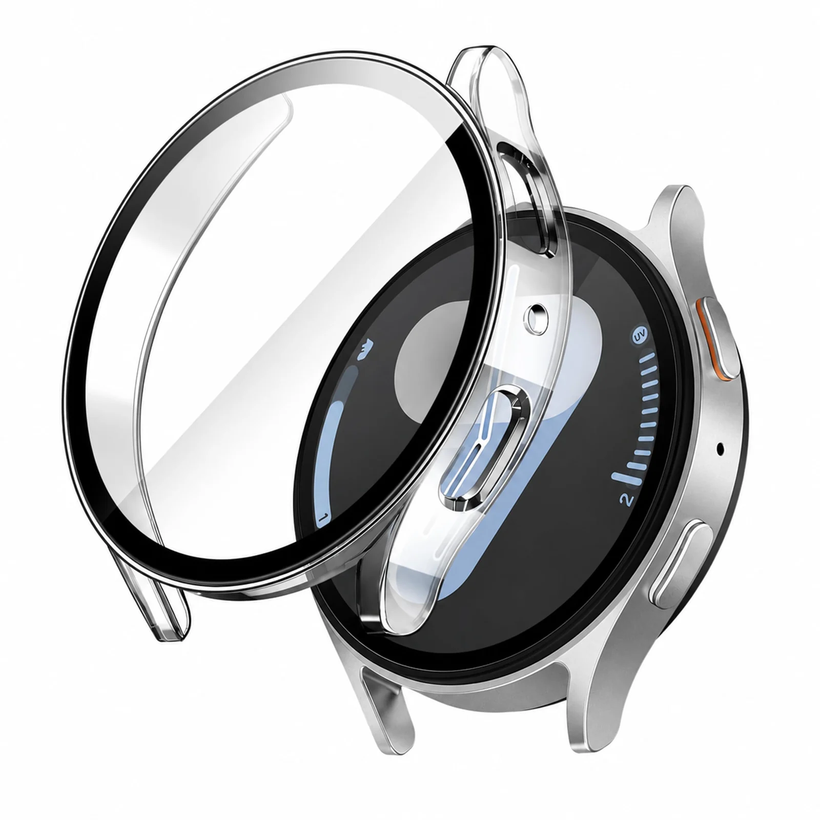 DL3 Mobilak Case with Screen Protector for Samsung Galaxy Watch 7 44mm, Bumper Full Coverage Hard PC Overall Protective Cover, Built-in Tempered Glass Film High Sensitivity - Clear