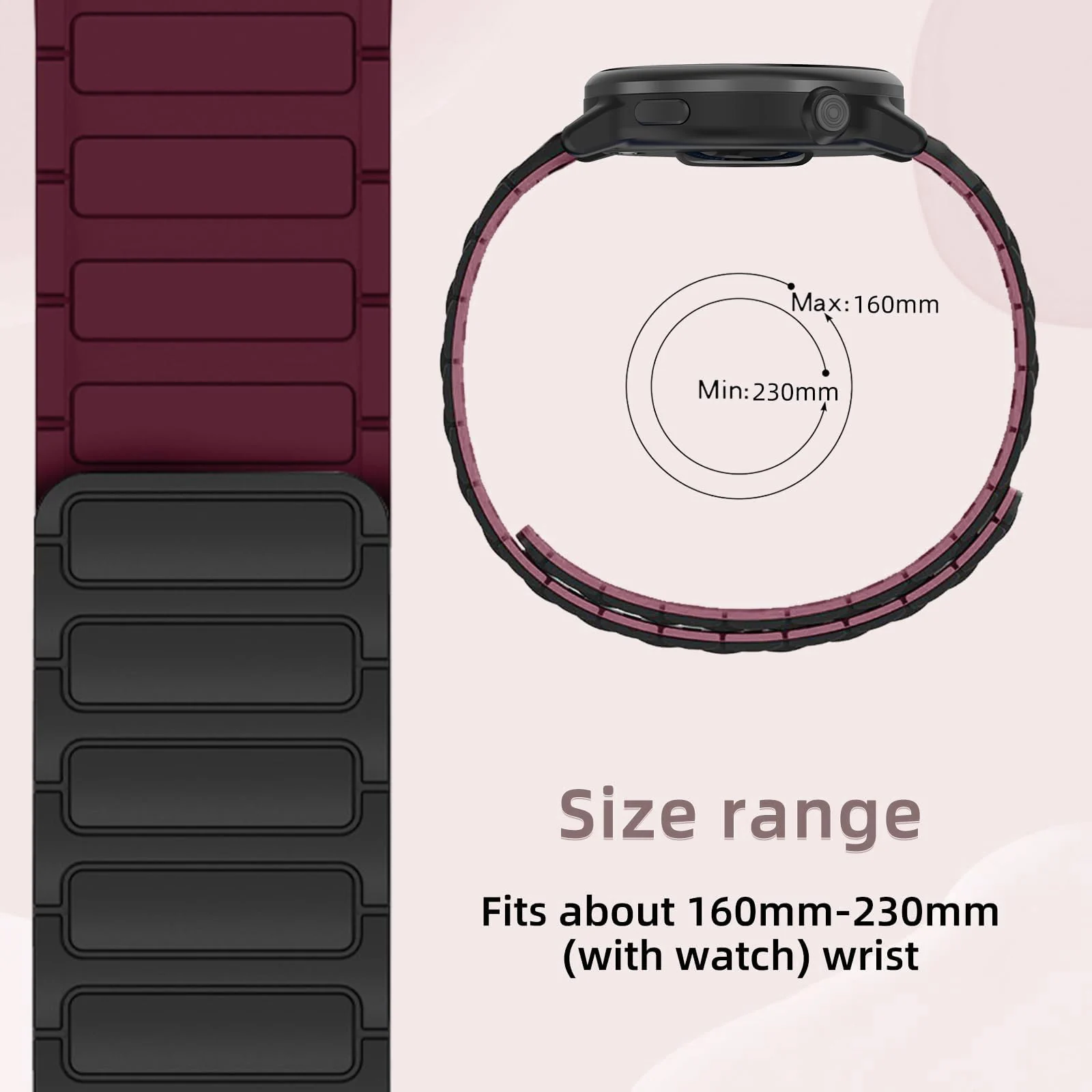 DL3 Mobilak 22mm Silicone Magnetic Strap for Xiaomi Redmi Watch 5 Active/5 Lite/Samsung Galaxy Watch 46mm/Watch 3 45mm/Gear S3/Huawei watch (GT6 GT5 GT4 GT3 GT2 GT 46MM)/GT2E/GT6 Pro/GT 5 Pro/Amazfit GTR4/Bip 6 - Black Wine Red