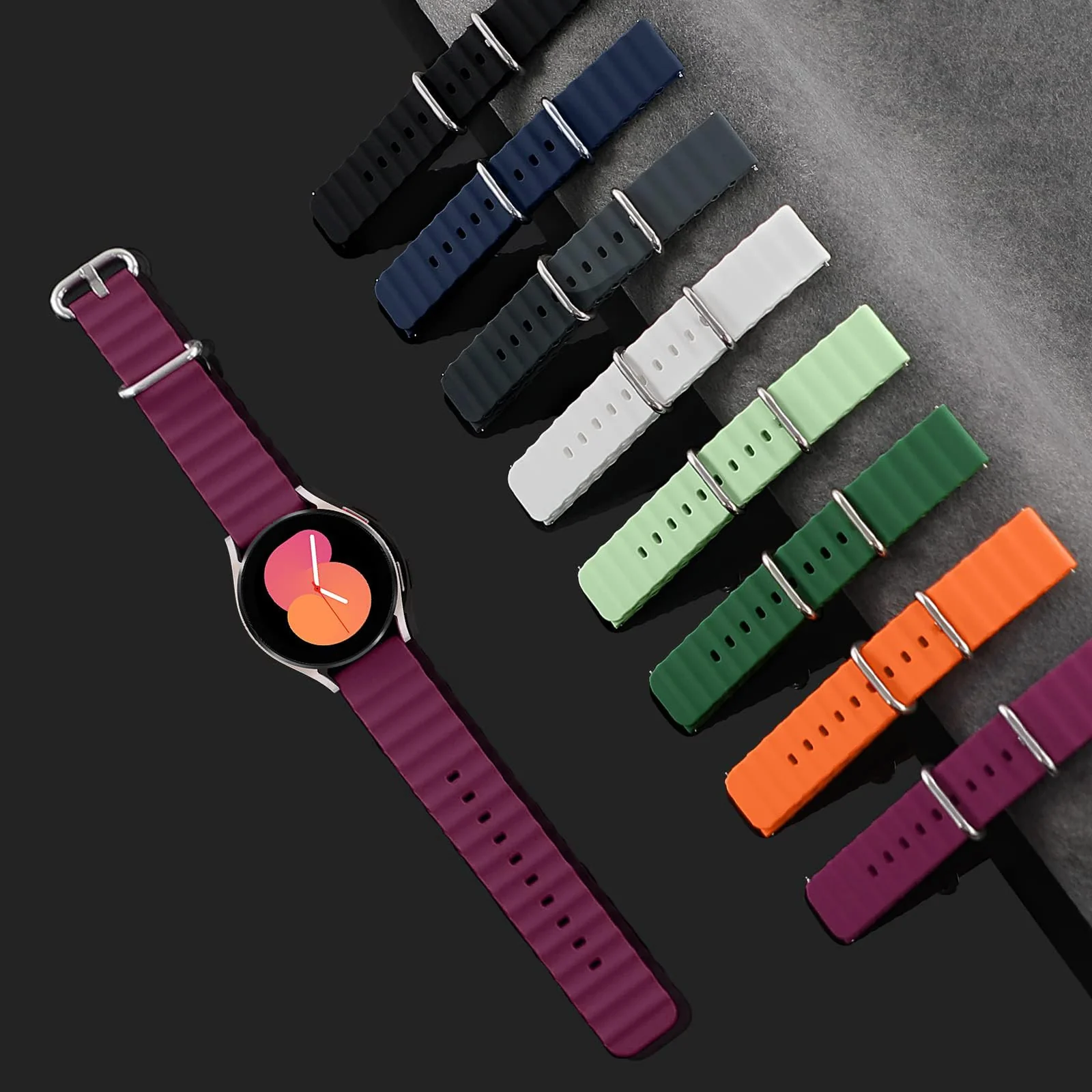 DL3 Mobilak 20mm Ocean Band for Samsung Galaxy Watch 7/6/5/4/FE Band 40mm 44mm/Galaxy Watch 6/4 Classic Bands 47mm 43mm 46mm 42mm/Watch 5 pro 45mm/3 41mm/Active 2, Adjustable Soft Silicone Sport Loop Ocean Strap - Wine Red