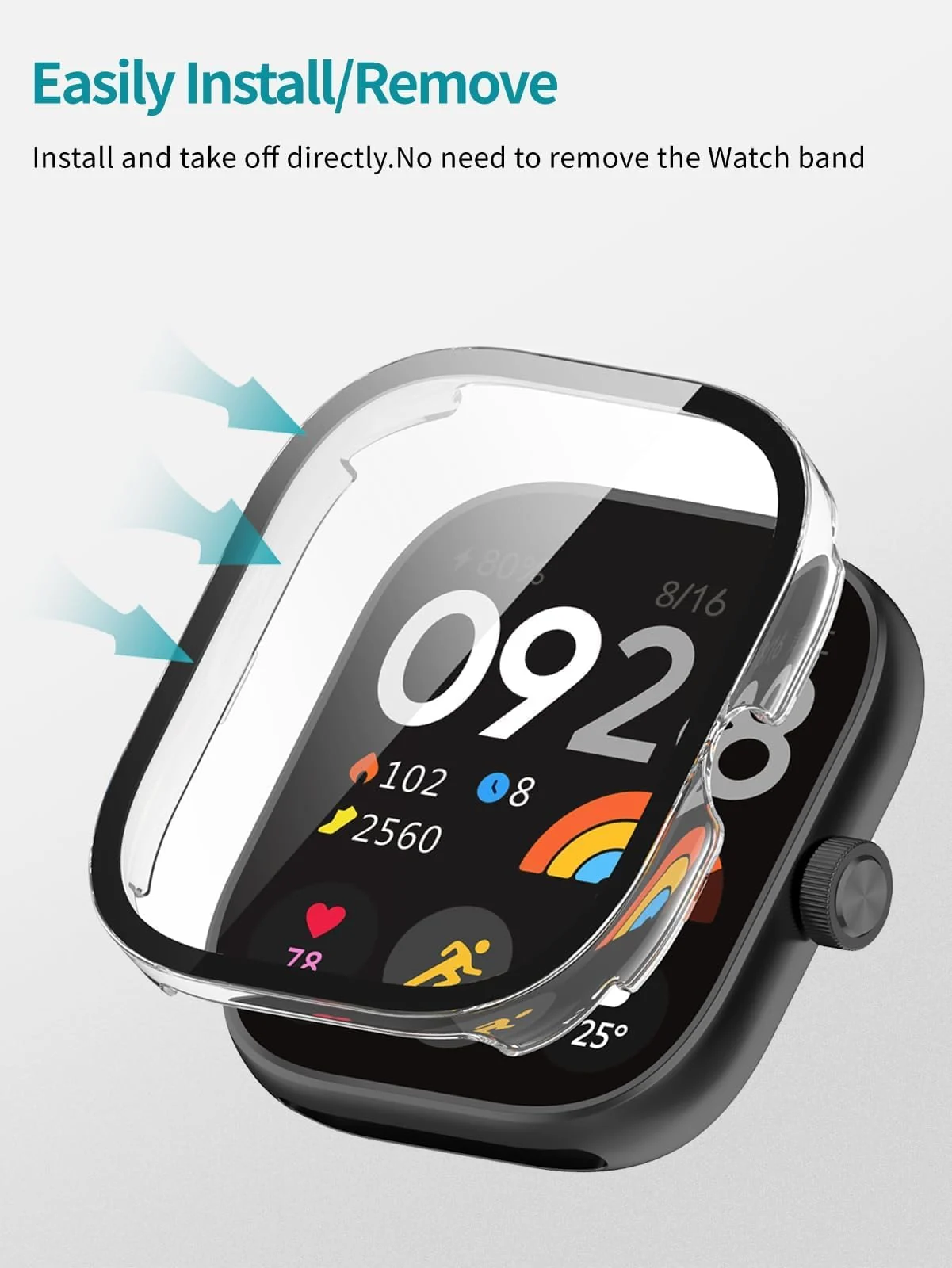 DL3 MOBILAK Full-Coverage Watch Case with Tempered Glass for Xiaomi Redmi Watch 5, Silver