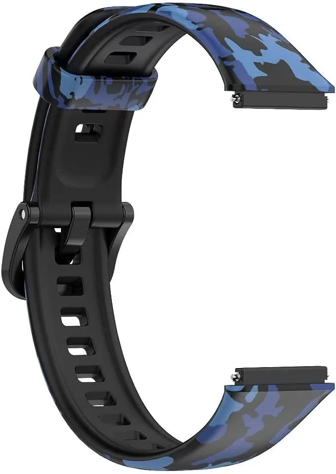 DL3 Mobilak Silicone Strap for Huawei Watch Fit, Soft Band Ultra-Light Waterproof Durable Adjustable Replacement Wristband - Camouflage Blue